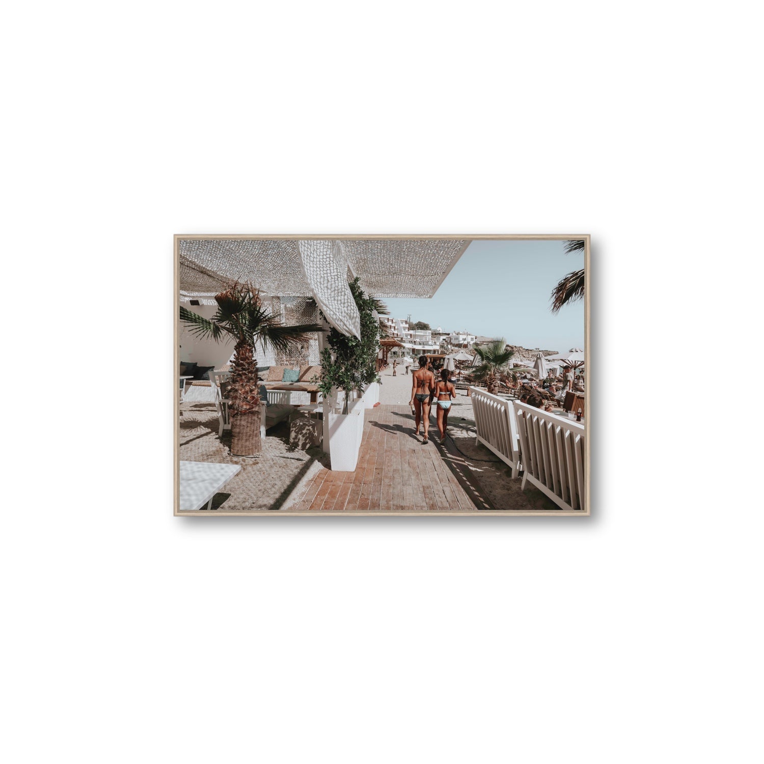 Mitera Kori Mykonos Greek island wall art Large fine art canvas in natural oak float frame