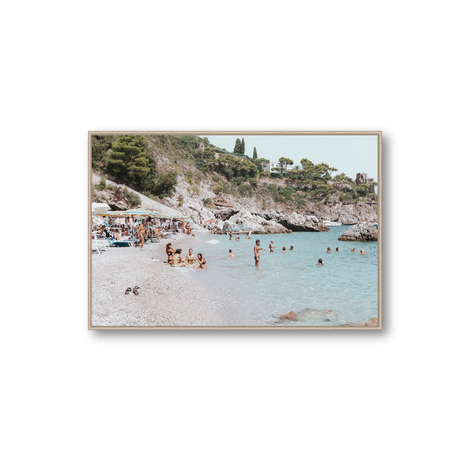 La Vacanza Amalfi Mediterranean wall art Extra Large fine art canvas in natural oak float frame