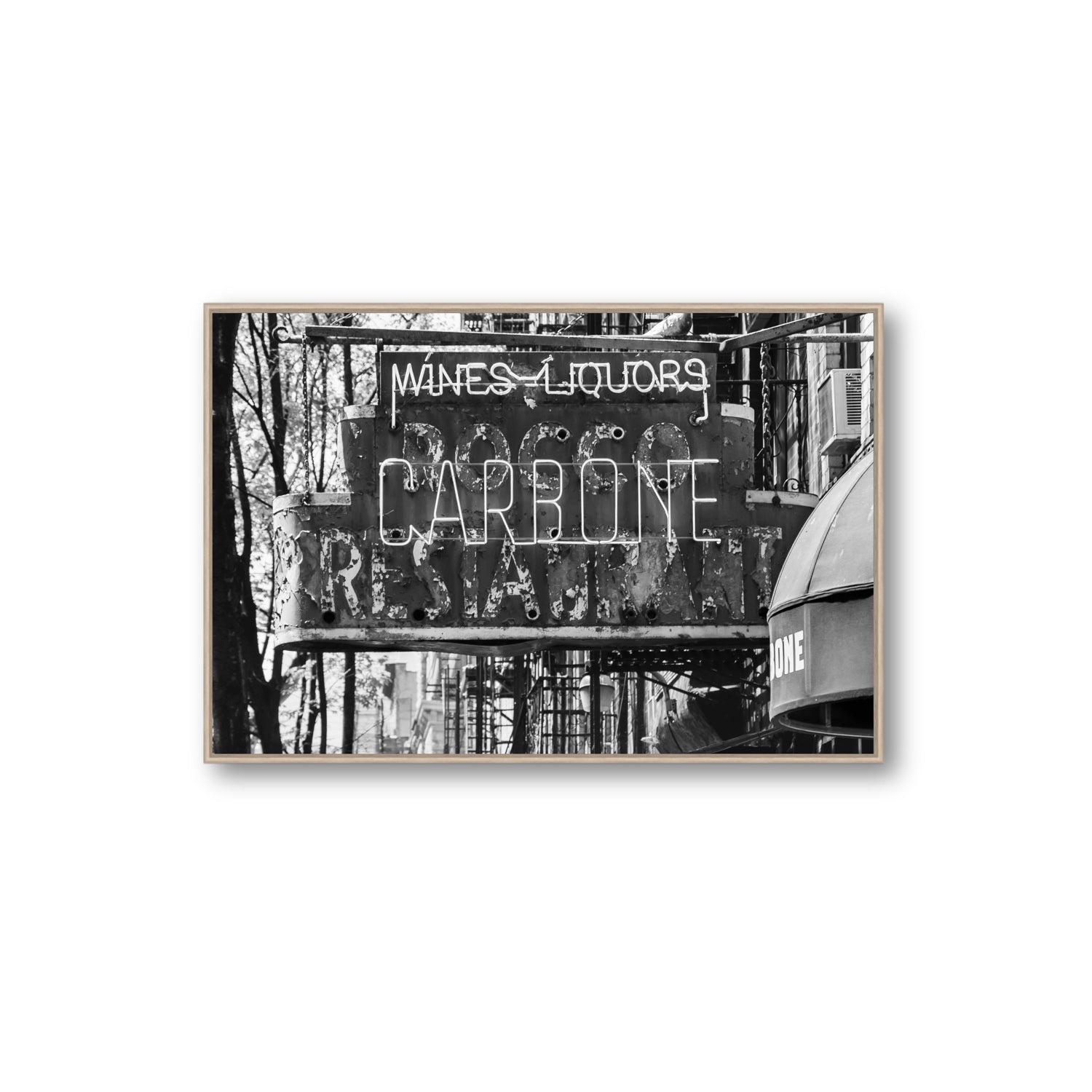 Thompson Street New York NYC Black & White wall art Extra Large fine art canvas in natural oak float frame