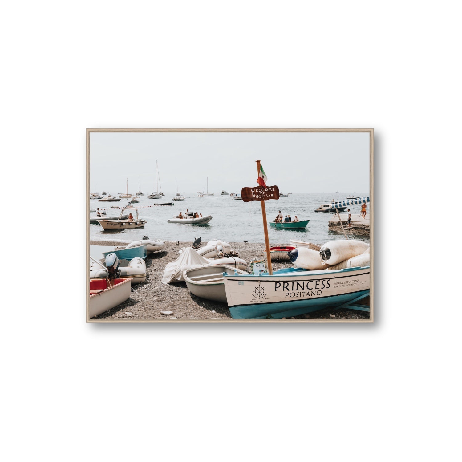 Princess Positano fine art print, Positano, Italy, Extra Large, Natural Oak Float Frame, Fine Art Canvas