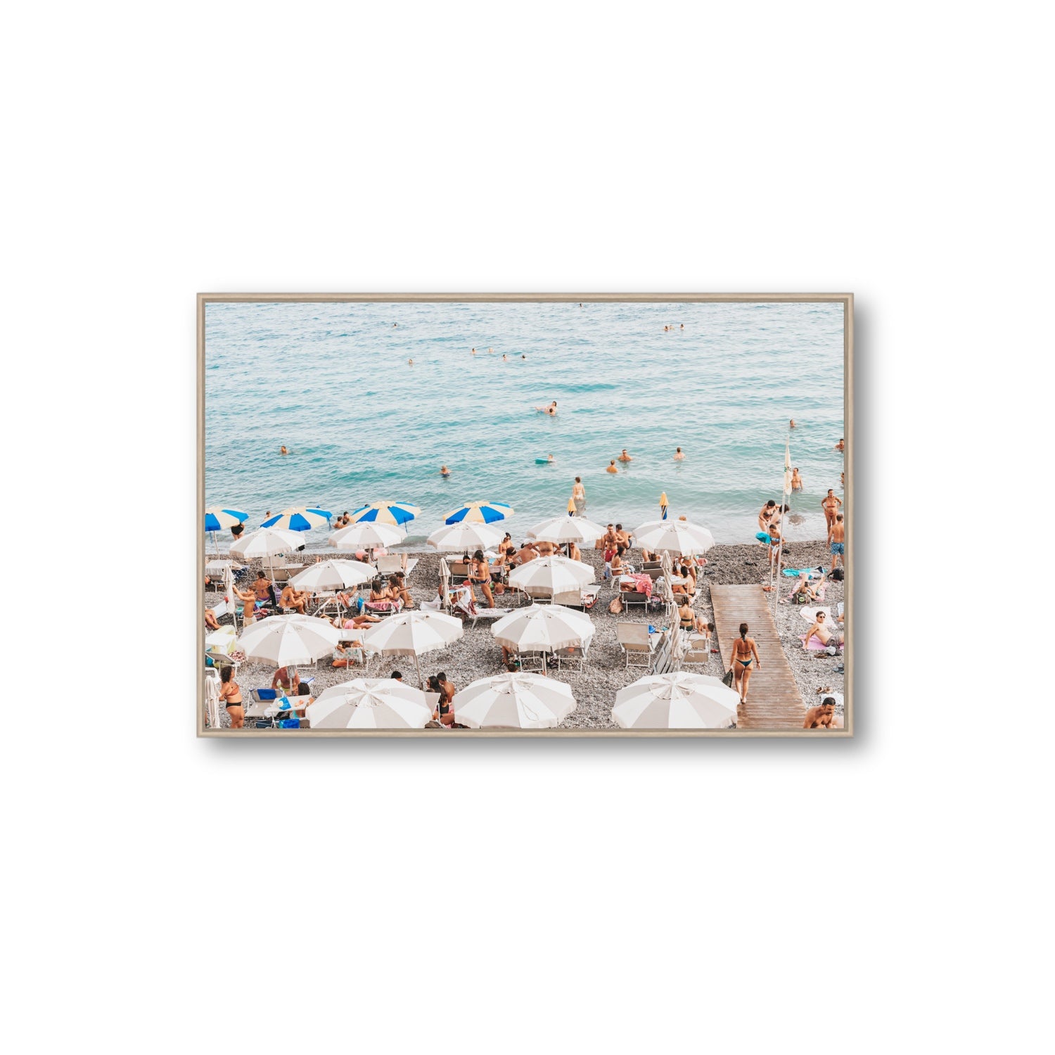 Dreamscape Amalfi Italian beach wall art Extra Large fine art canvas in natural oak float frame