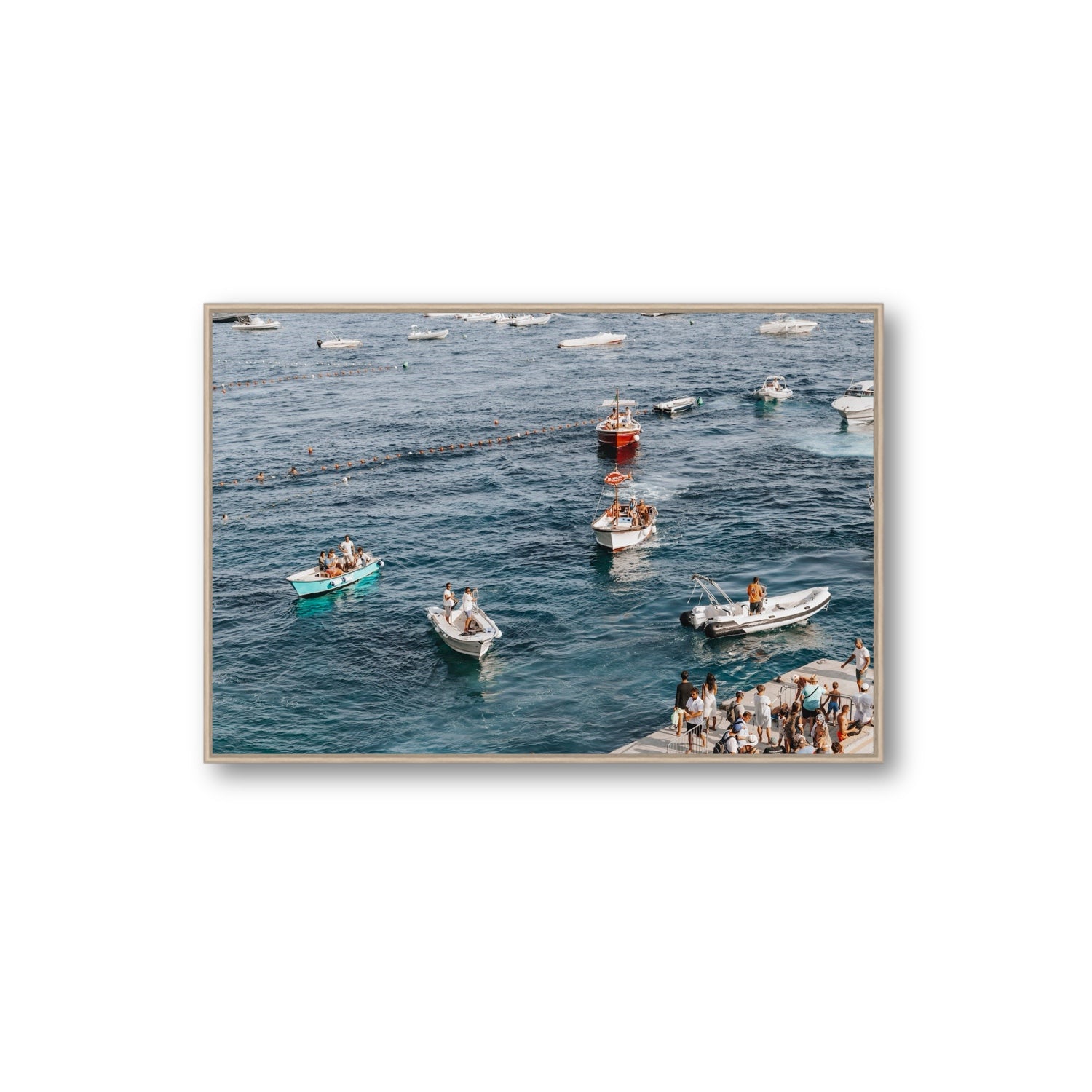 Nautical Parade Positano wall art Extra Large fine art canvas in natural oak float frame