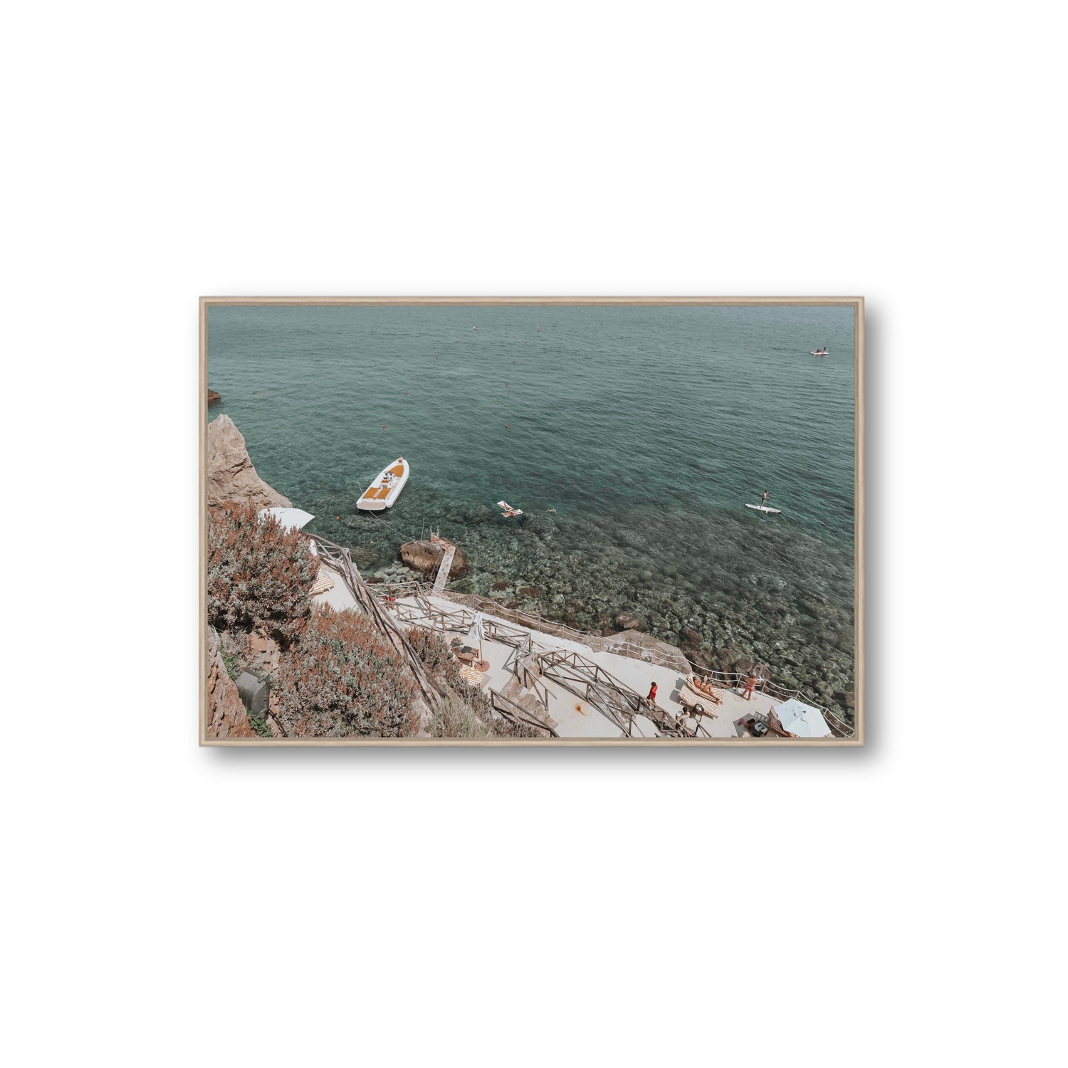 The Lagoon Tuscany coastal Italian wall art Extra Large fine art canvas in natural oak float frame
