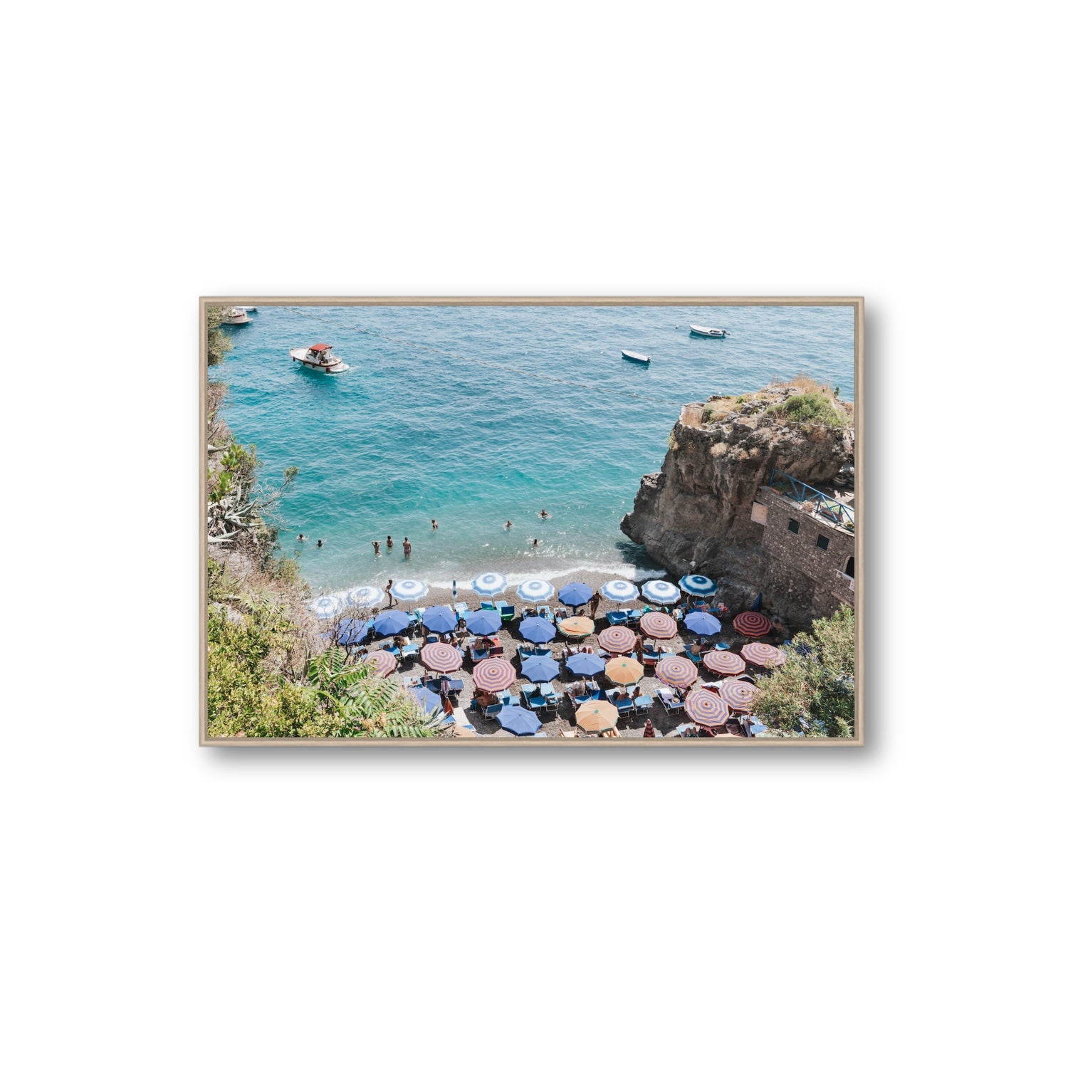 The Cove fine art print, Positano, Italy, Extra Large, Natural Oak Float Frame, Fine Art Canvas