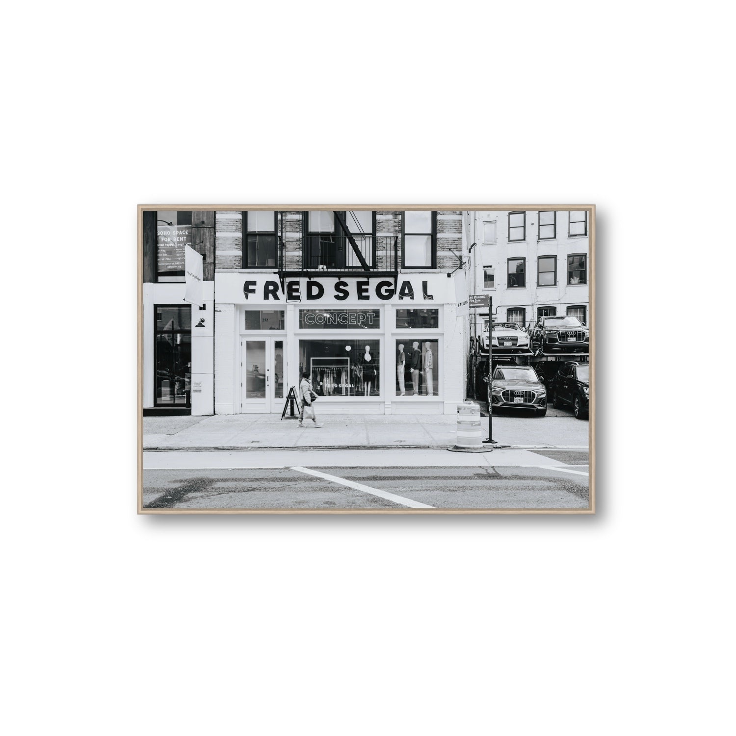 Noir York New York NYC Black & White wall art Extra Large fine art canvas in natural oak float frame
