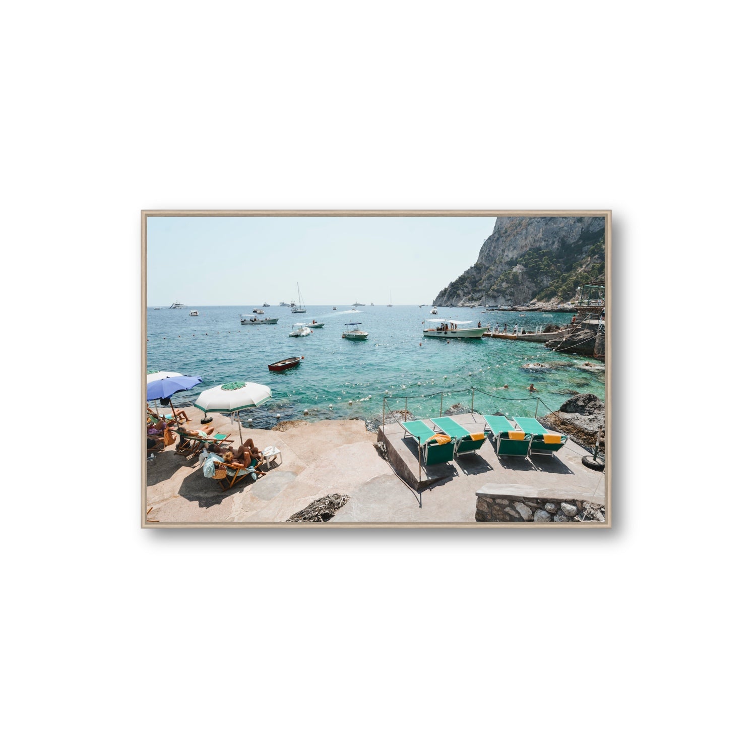 Save Me A Seat Capri Mediterranean wall art Extra Large fine art canvas in natural oak float frame