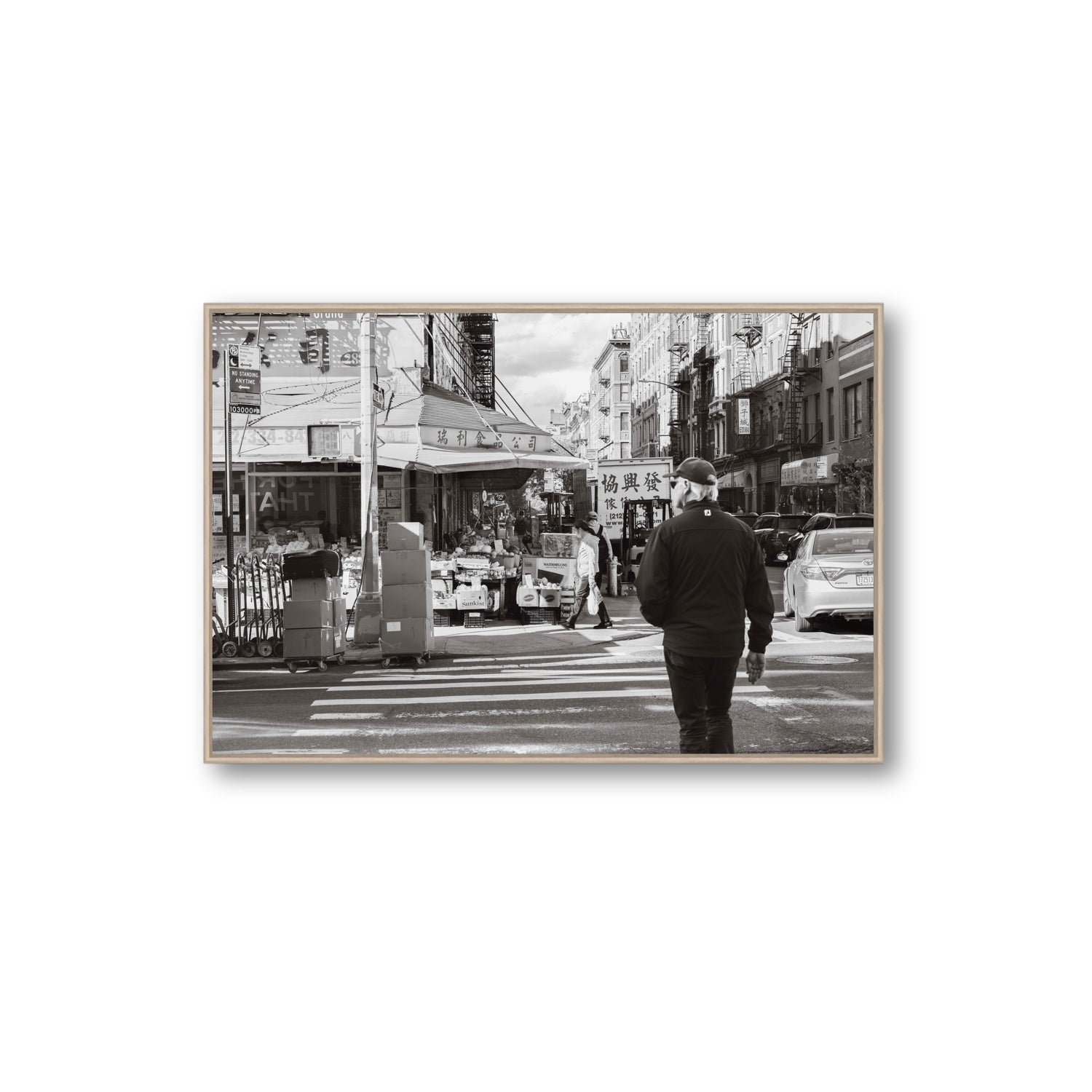 Chinatown New York NYC Street wall art Extra Large fine art canvas in natural oak float frame
