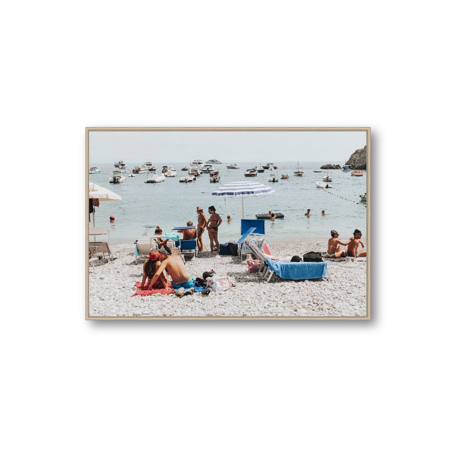 The Kiss Nerano wall art Extra Large fine art canvas in natural oak float frame