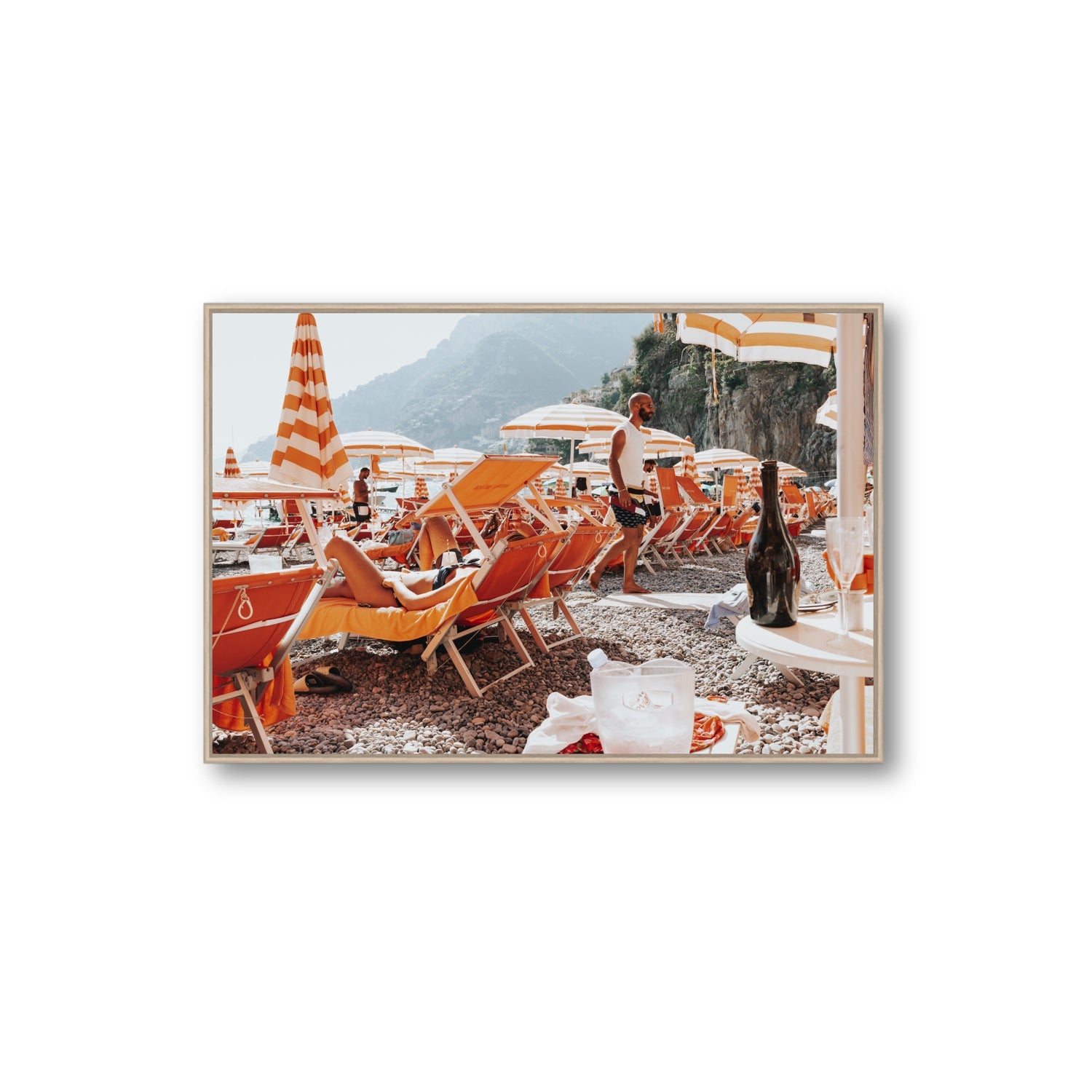 Zesty Shade Positano wall art Extra Large fine art canvas in natural oak float frame