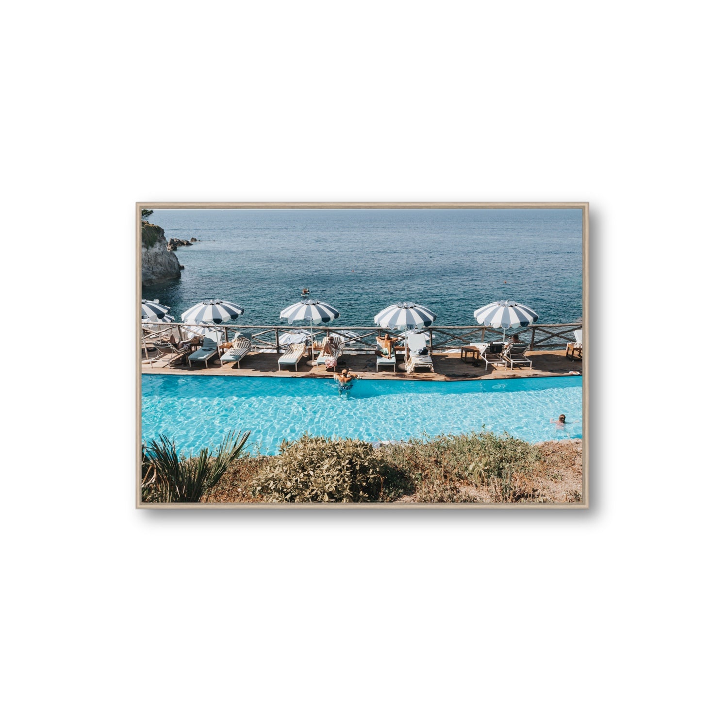 Hues Of Blues fine art print, Ischia, Italy, Extra Large, Natural Oak Float Frame, Fine Art Canvas