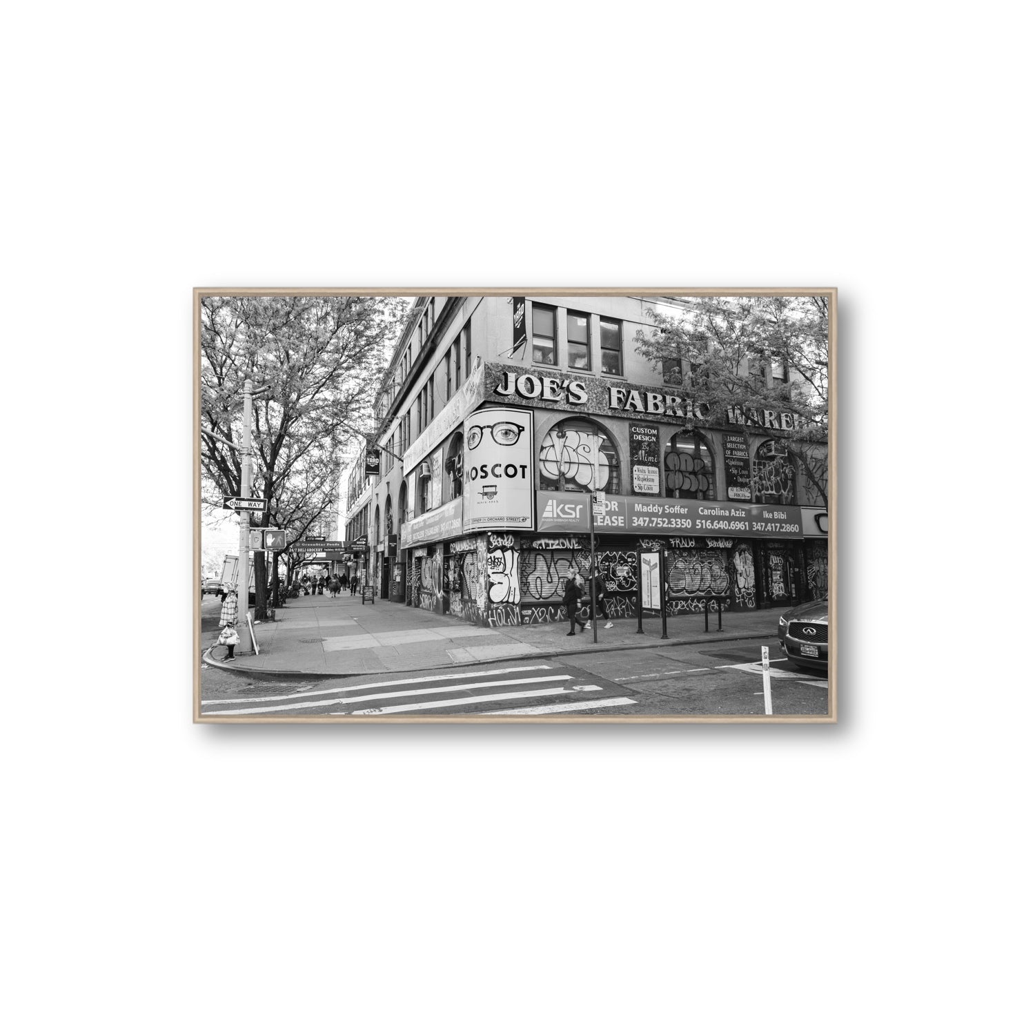Wall Poetry New York NYC Black & White wall art Extra Large fine art canvas in natural oak float frame