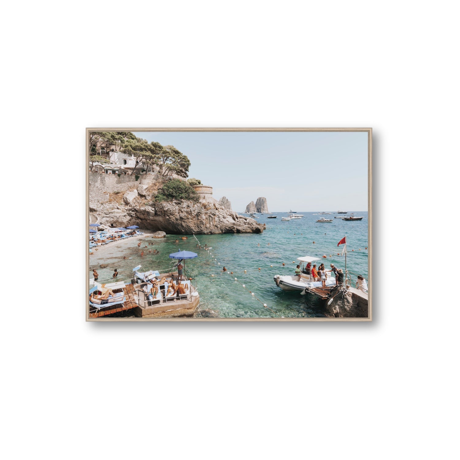 Torre Saracena fine art print, Capri, Italy, Extra Large, Natural Oak Float Frame, Fine Art Canvas