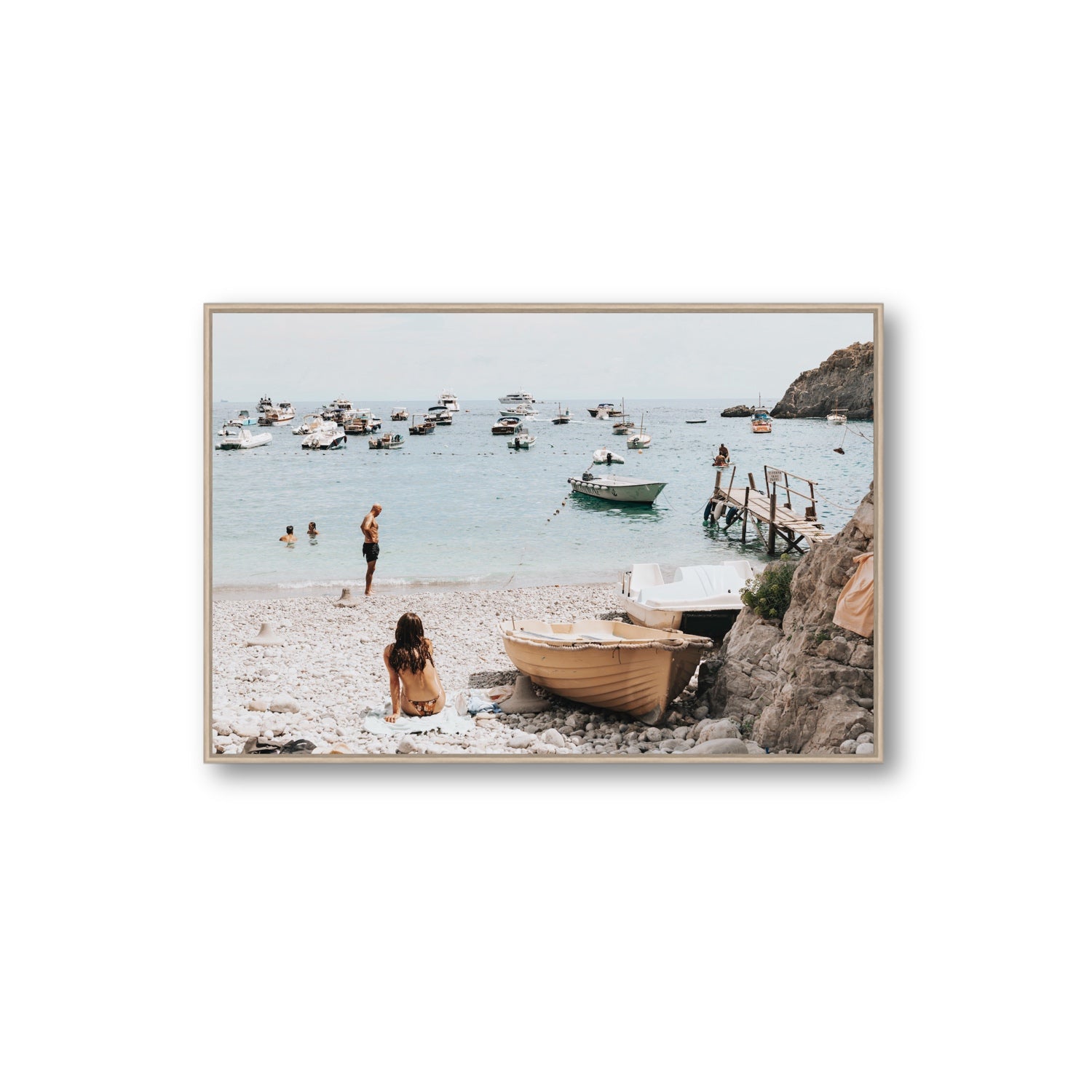 L'Osservatore Nerano wall art Extra Large fine art canvas in natural oak float frame