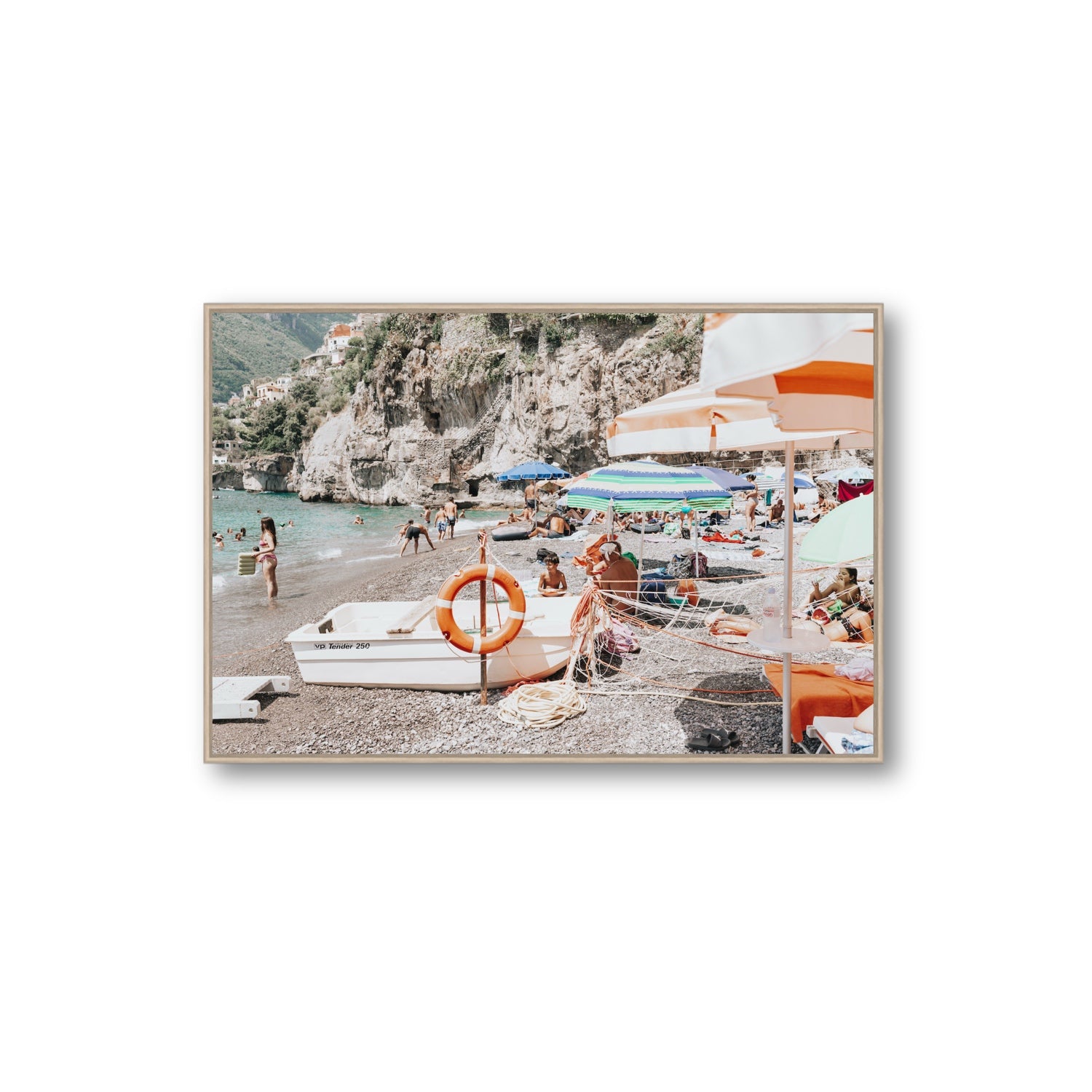 Bellezza By The Bay fine art print, Positano, Italy, Extra Large, Natural Oak Float Frame, Fine Art Canvas