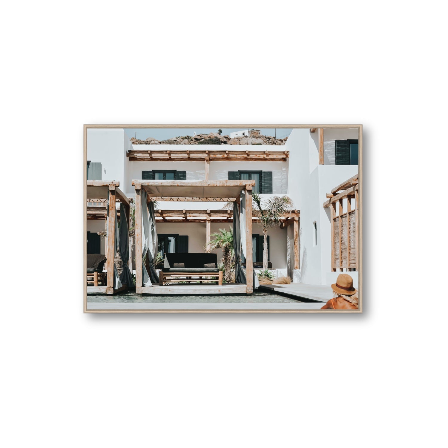 Dream Villa fine art print, Mykonos, Greece, Extra Large, Natural Oak Float Frame, Fine Art Canvas