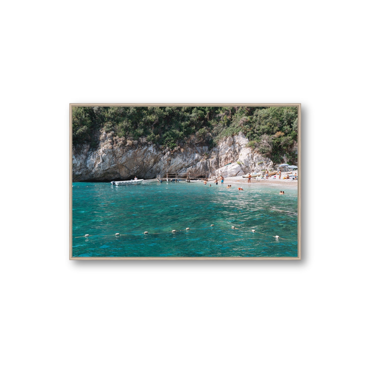 Azure Abyss Nerano wall art Extra Large fine art canvas in natural oak float frame