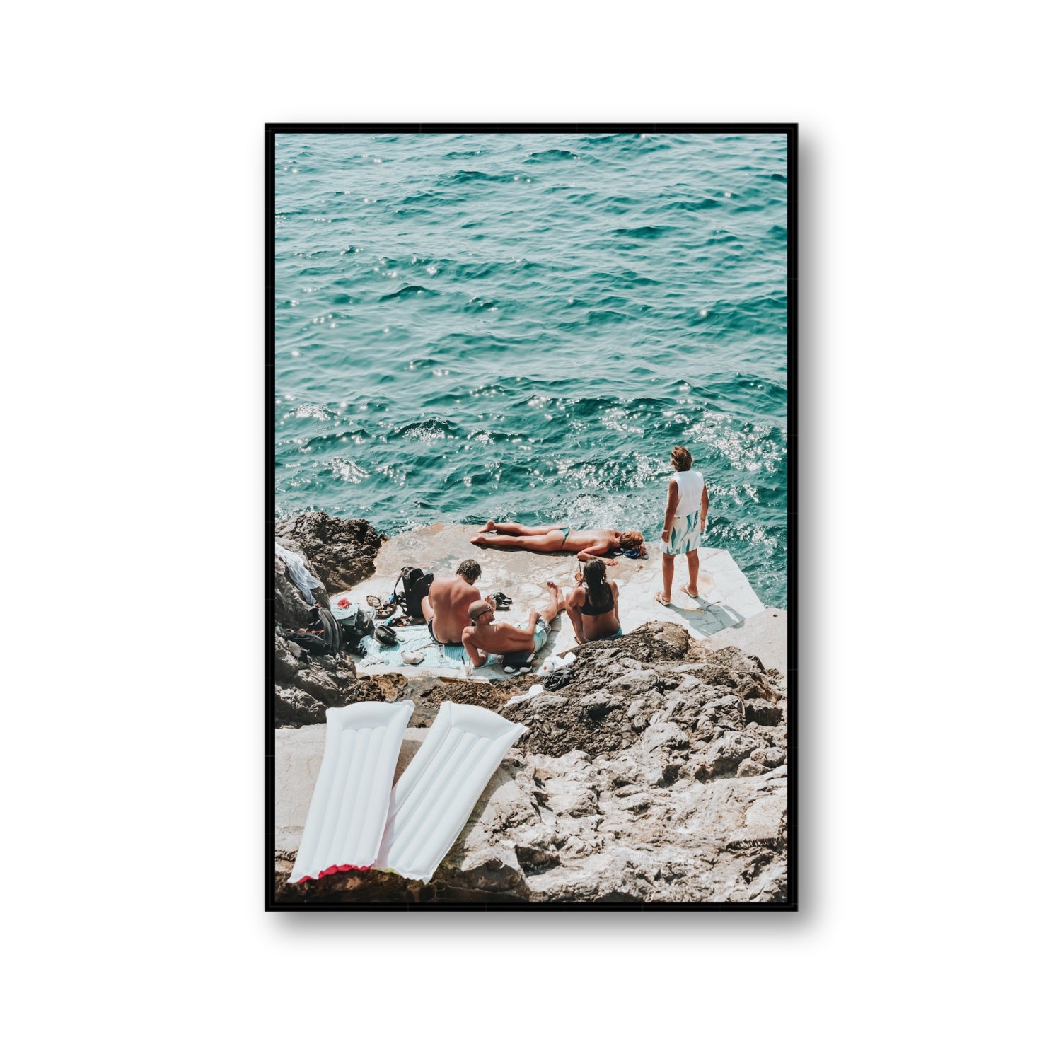 Gli Amici Praiano Amalfi Coast coastal wall art Gallery fine art canvas in black float frame