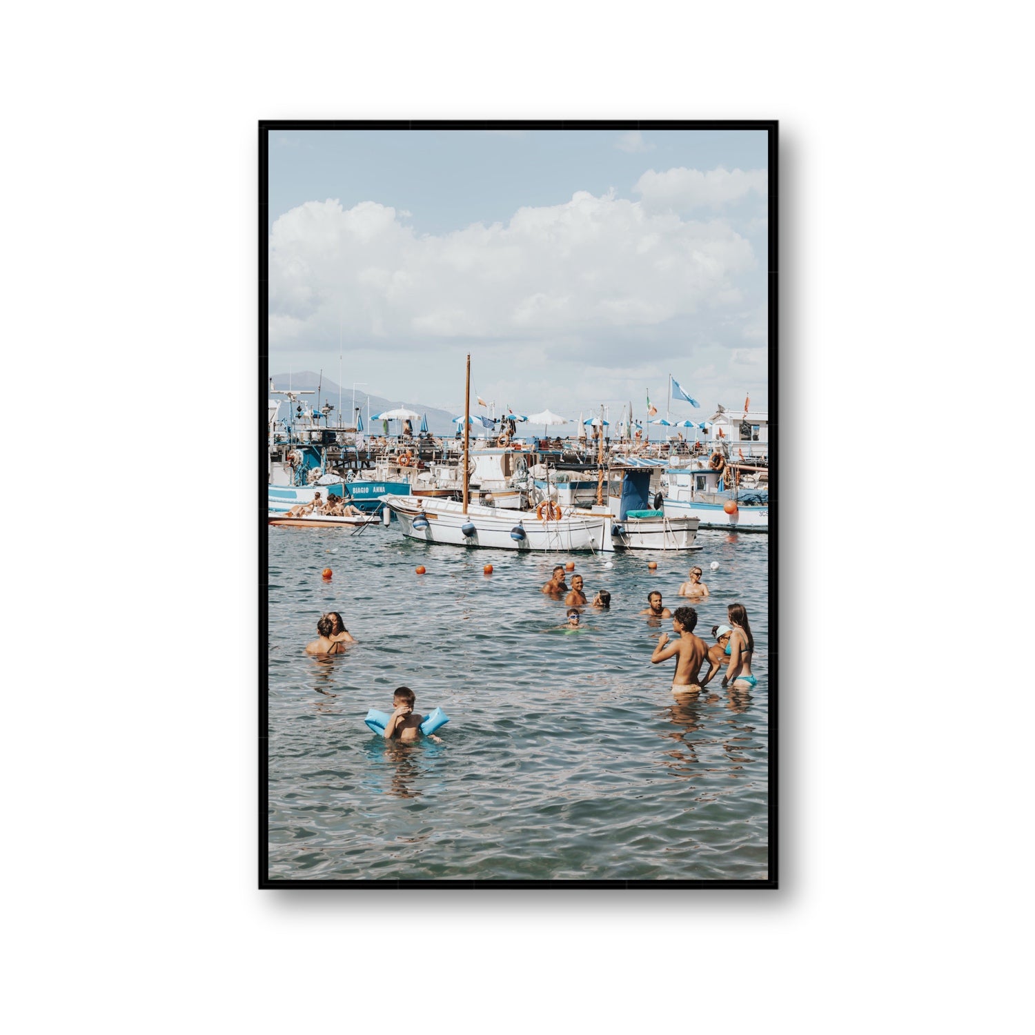 Vacanze Italiane Sorrento Italian coastal wall art Gallery fine art canvas in black float frame