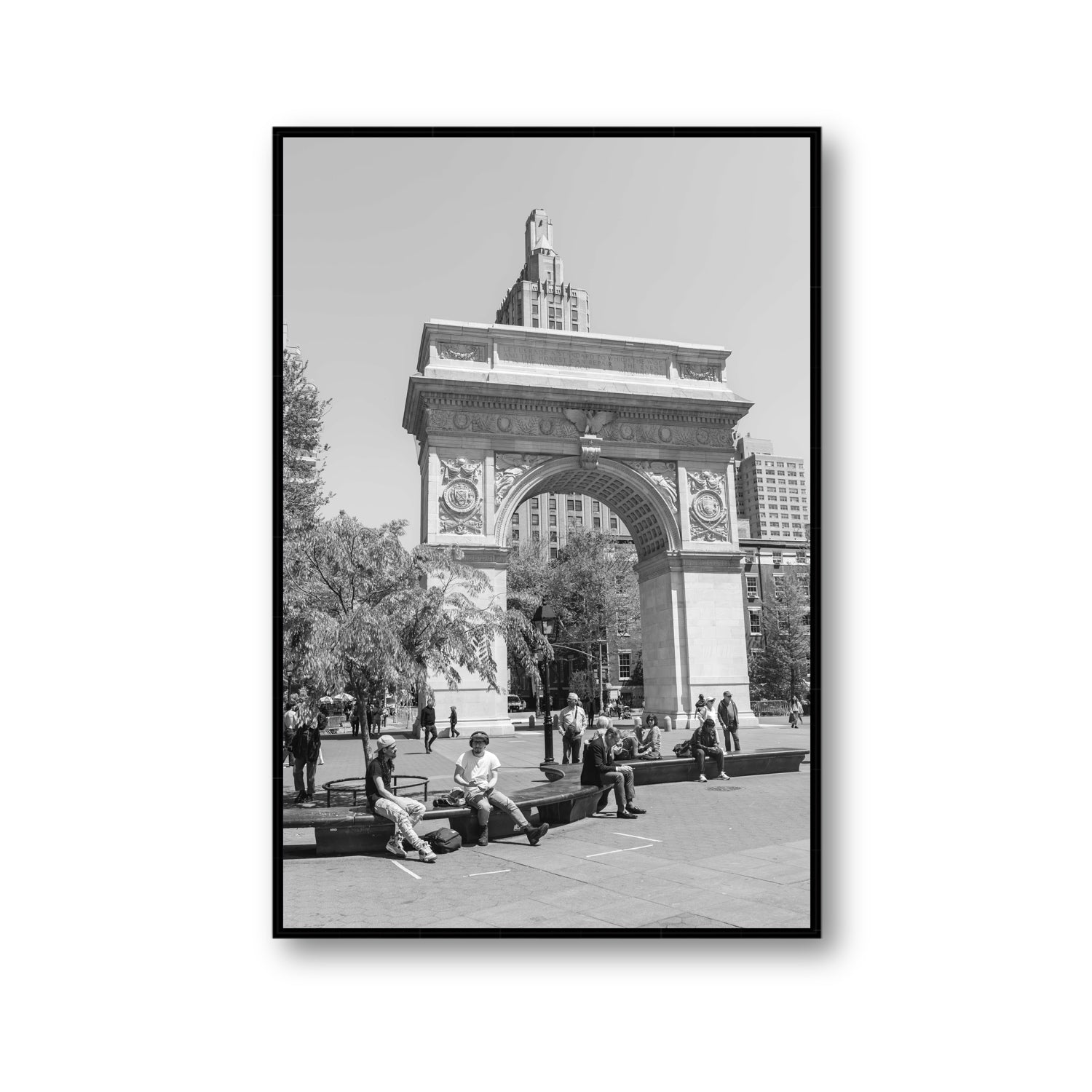 City Picnic New York NYC Black & White wall art Gallery fine art canvas in black float frame