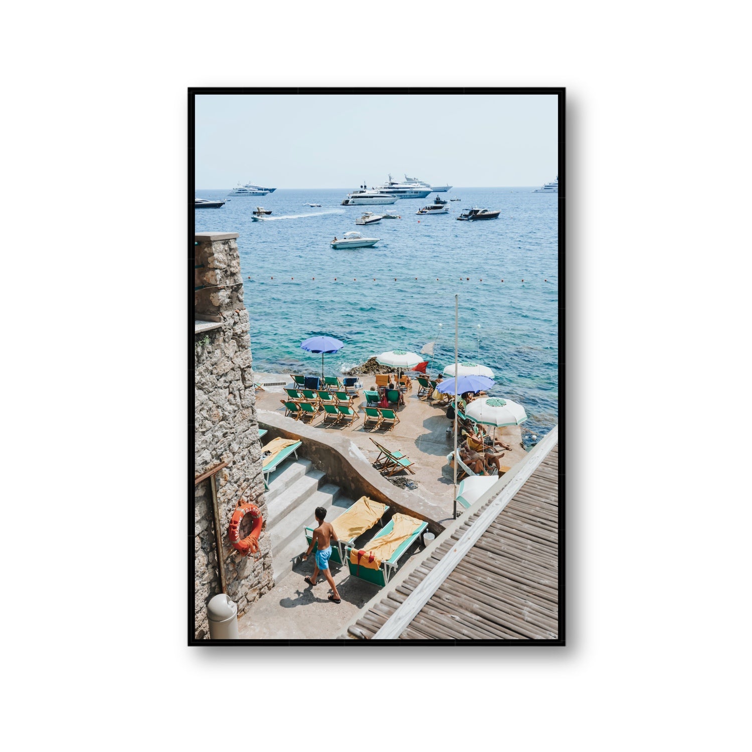 Canzone di Capri Capri Italian beach wall art Gallery fine art canvas in black float frame