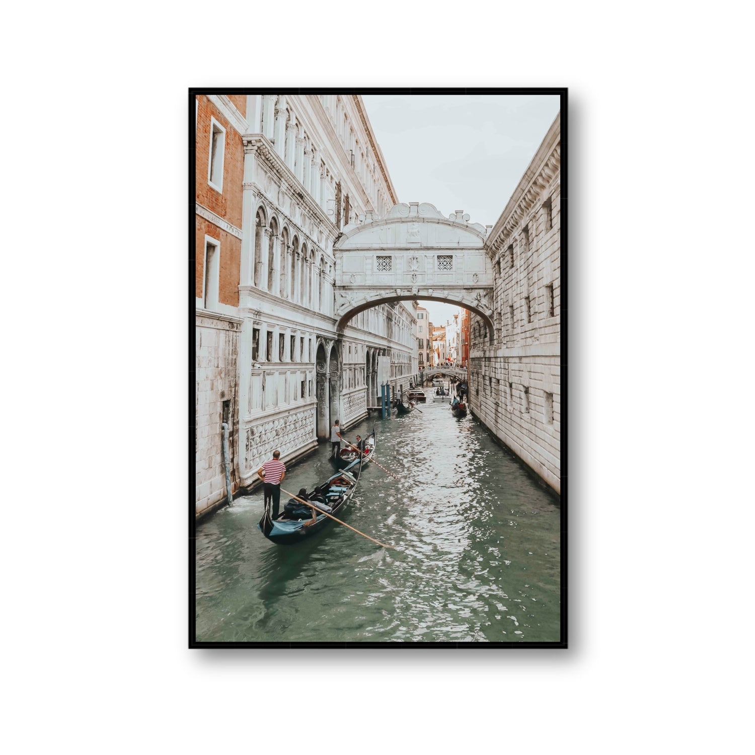 Bridge of Sighs Venice Gondola Italian wall art Gallery fine art canvas in black float frame