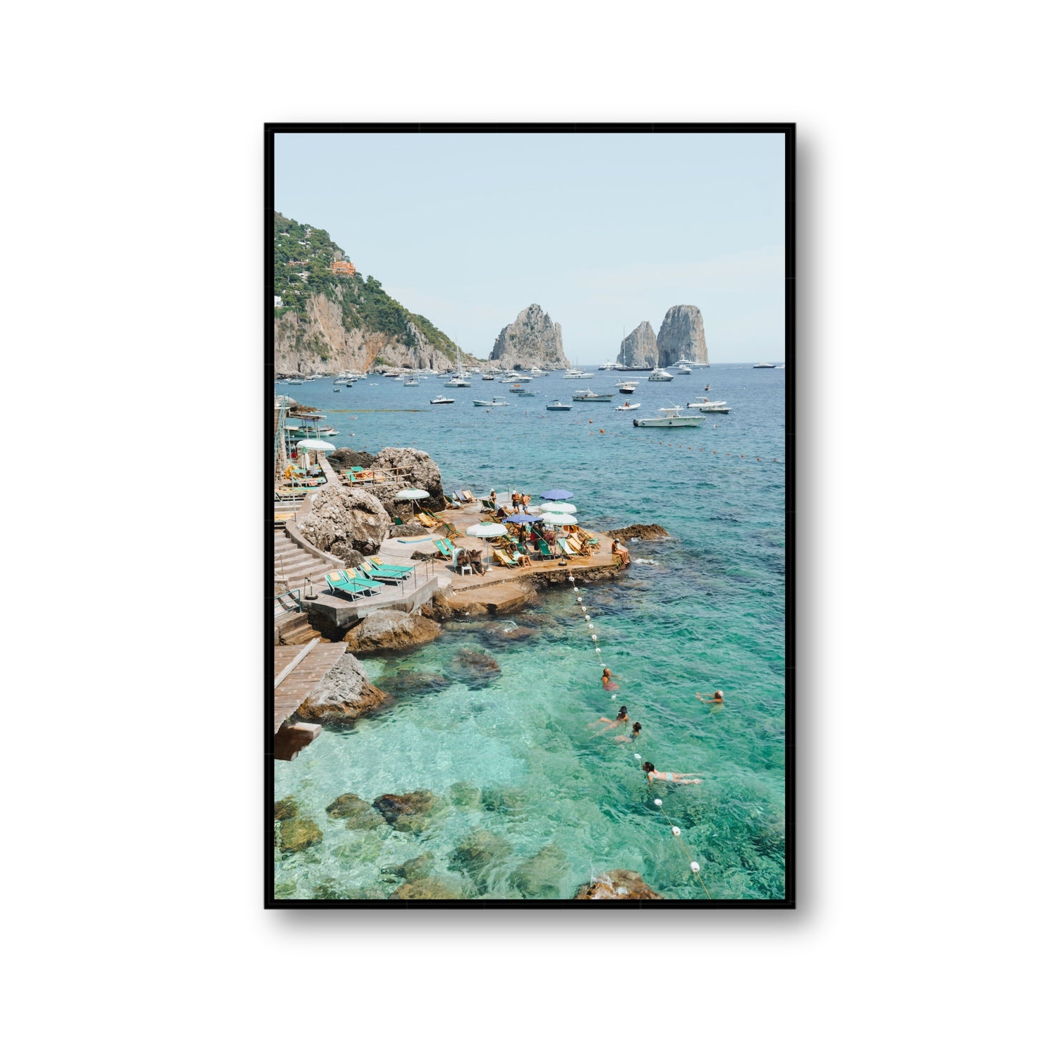 Summertime Blues Capri Mediterranean wall art Gallery fine art canvas in black float frame