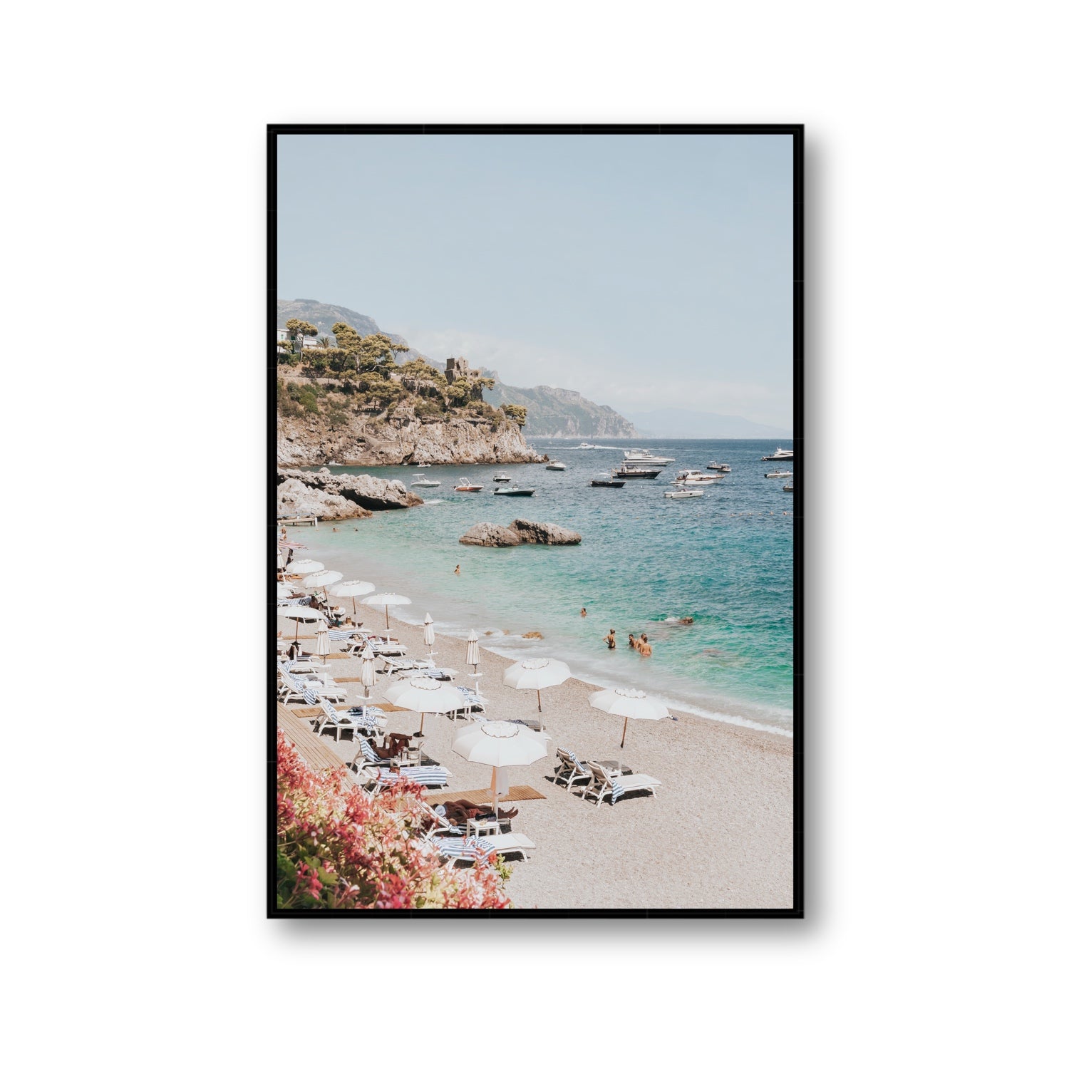 Seaview Refuge Amalfi coastal wall art gallery fine art canvas in black float frame