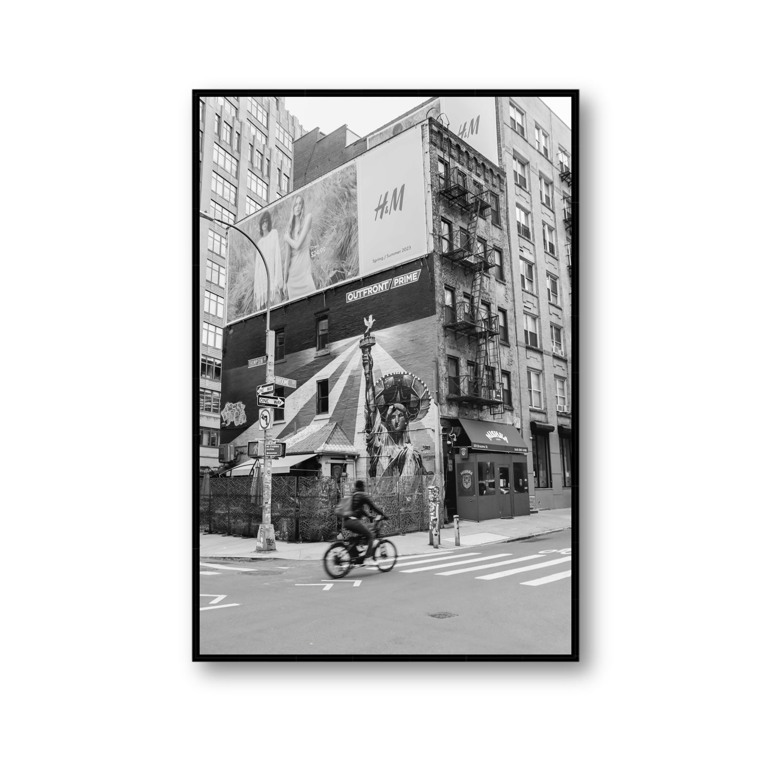 Shadows Of Liberty New York NYC Black & White wall art Gallery fine art canvas in black float frame