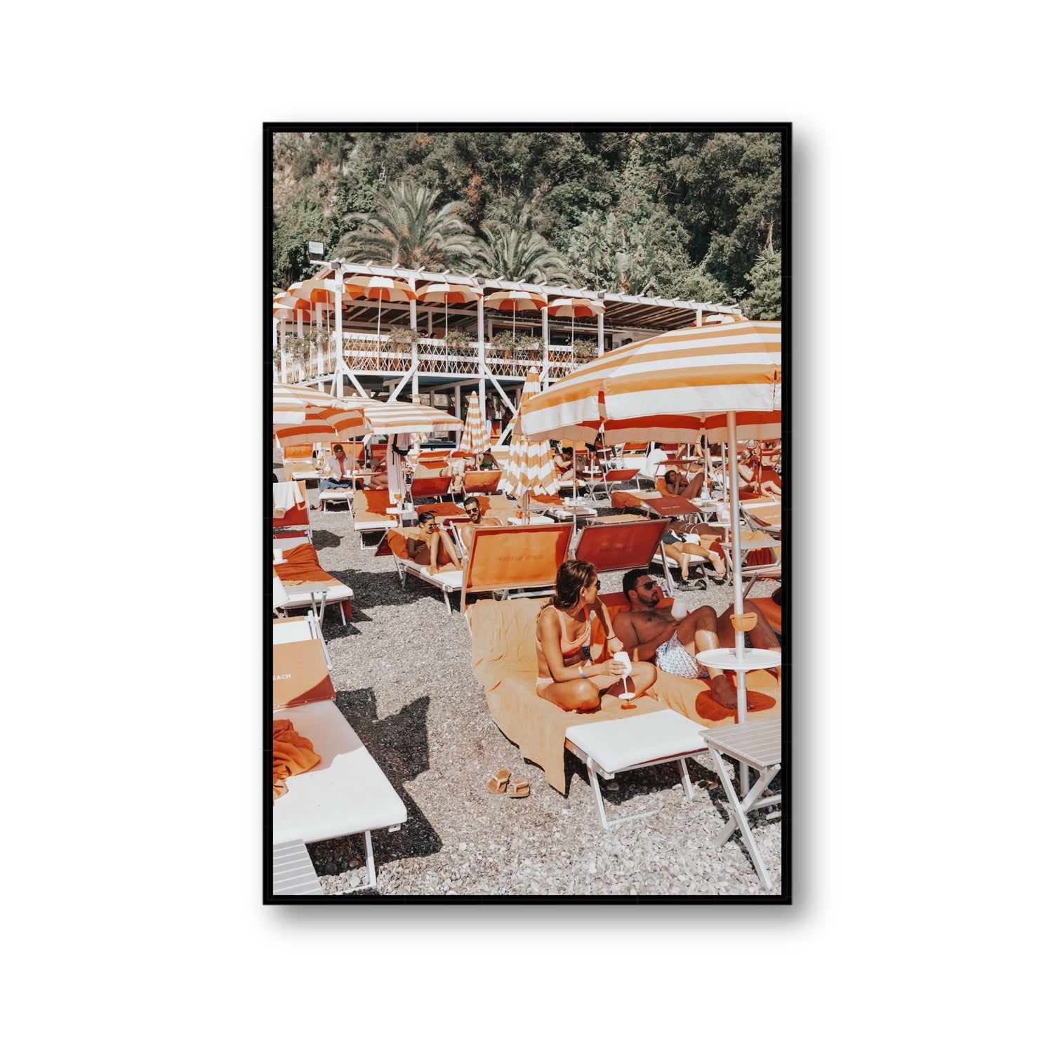 Lounging In Lido fine art print, Positano, Italy, Gallery, Black Float Frame, Fine Art Canvas