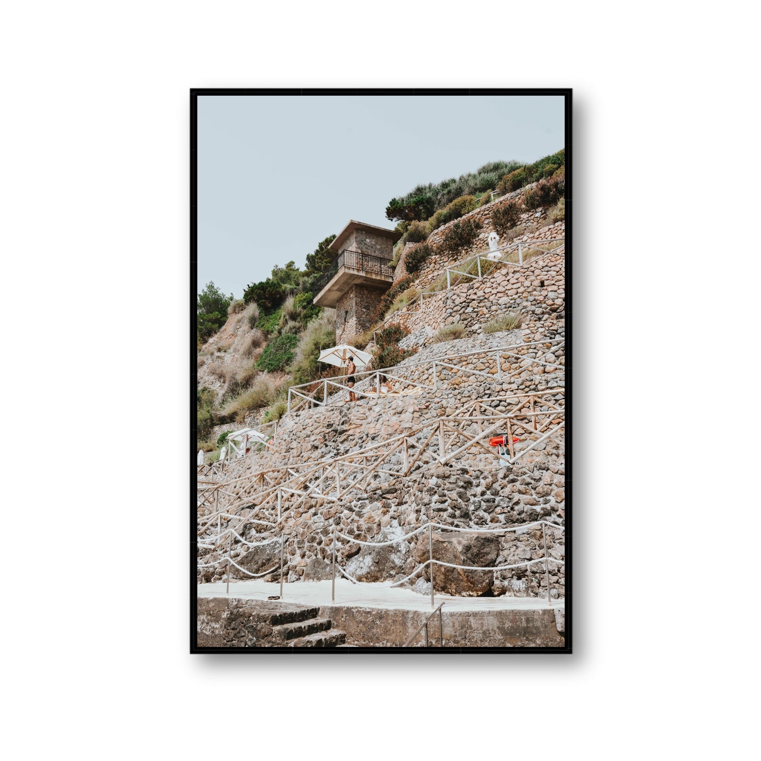 Solitude by the Sea Tuscany coastal Italian wall art Gallery fine art canvas in black float frame