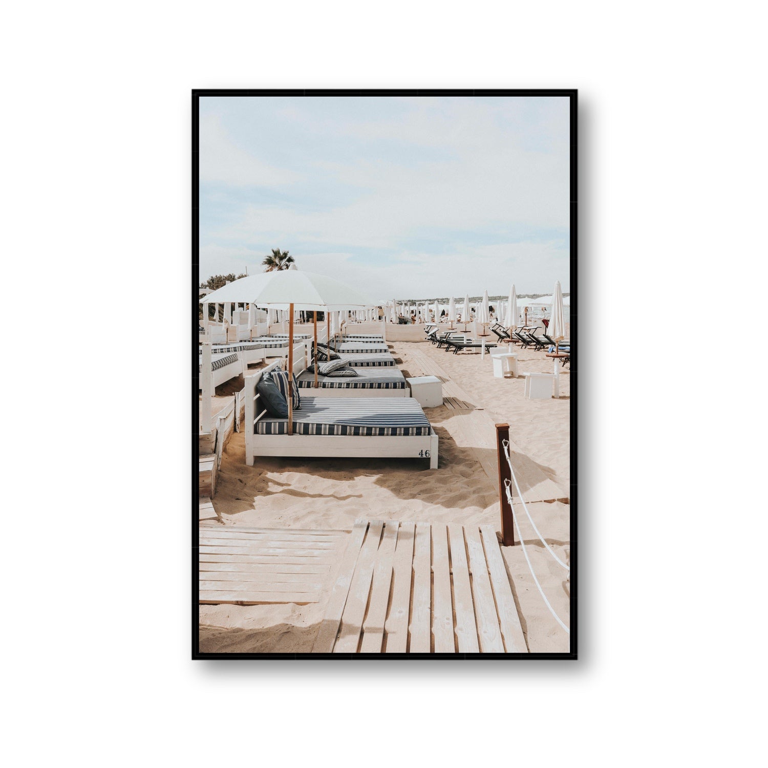 Coastal Repose Puglia beach Mediterranean fine art print Gallery fine art canvas in black float frame