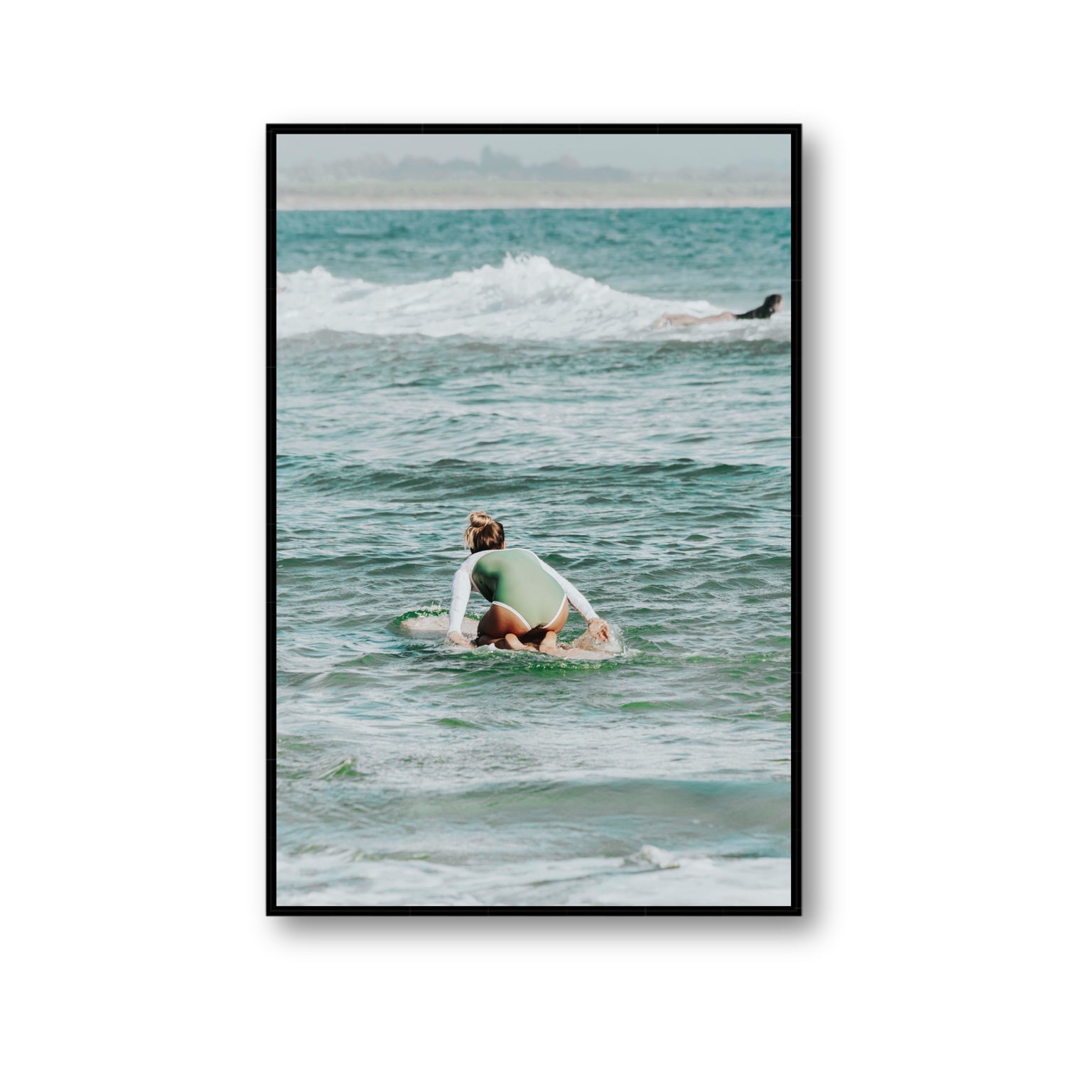Quincy Byron Bay Surf coastal wall art Gallery fine art canvas in black float frame