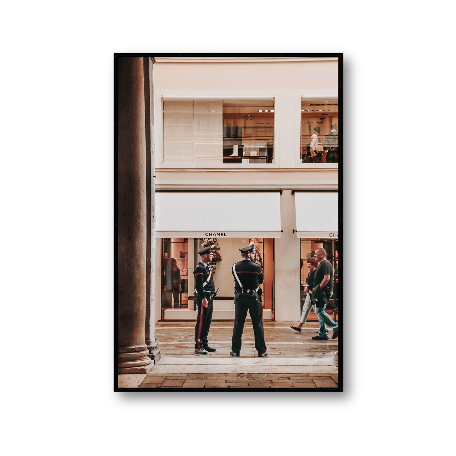 Style Police Venice Italian wall art Gallery fine art canvas in black float frame