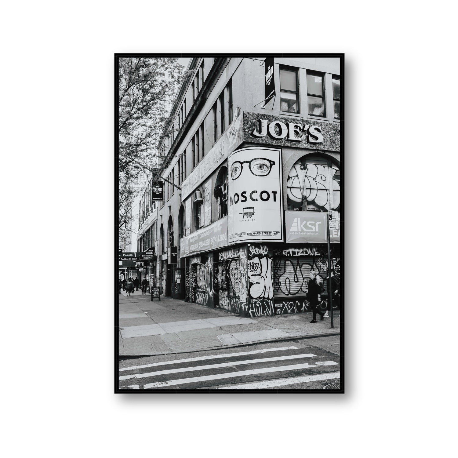 Lower East Side Murals New York NYC Black & White wall art Gallery fine art canvas in black float frame