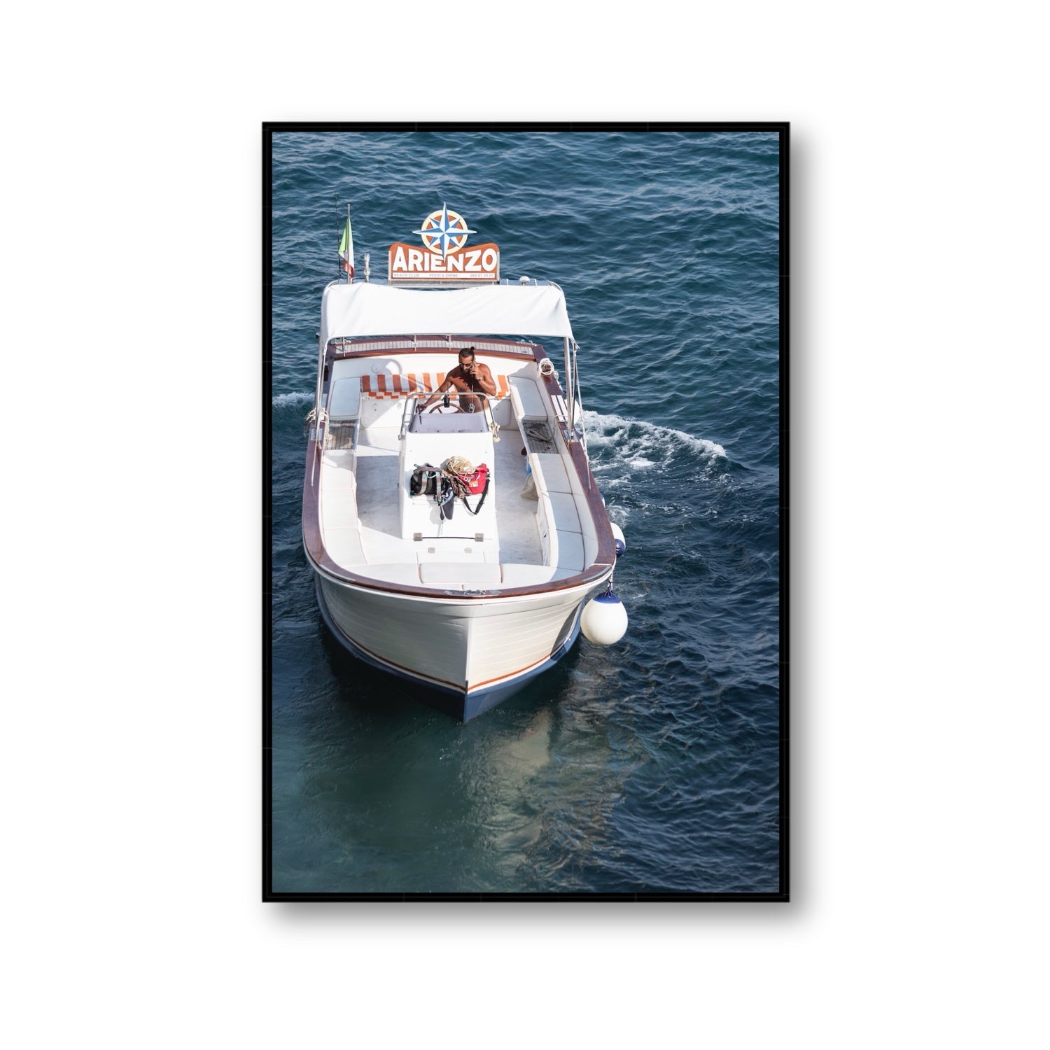Pilota di Motoscafo fine art print, Positano, Italy, Gallery, Black Float Frame, Fine Art Canvas