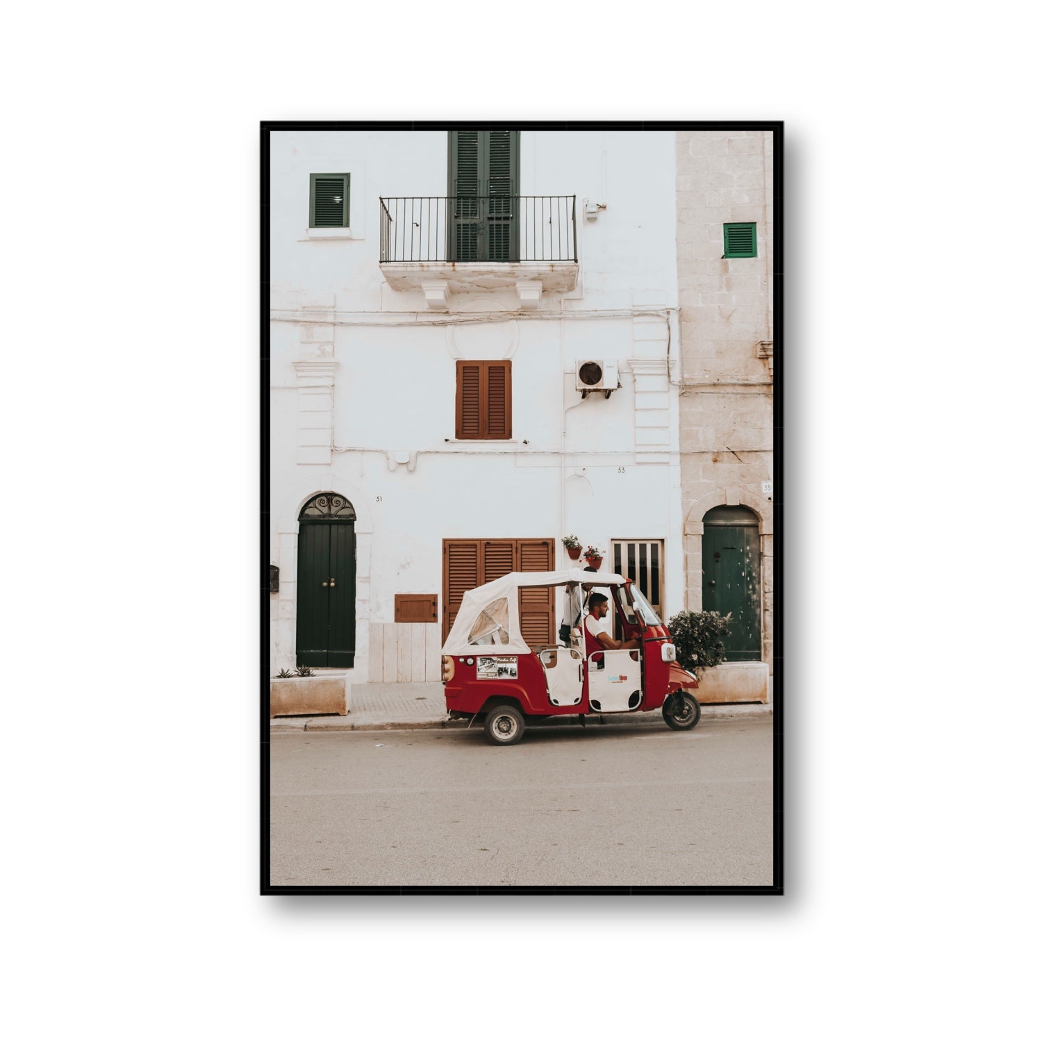 Groovy Piaggio Puglia Italian wall art Gallery fine art canvas in black float frame