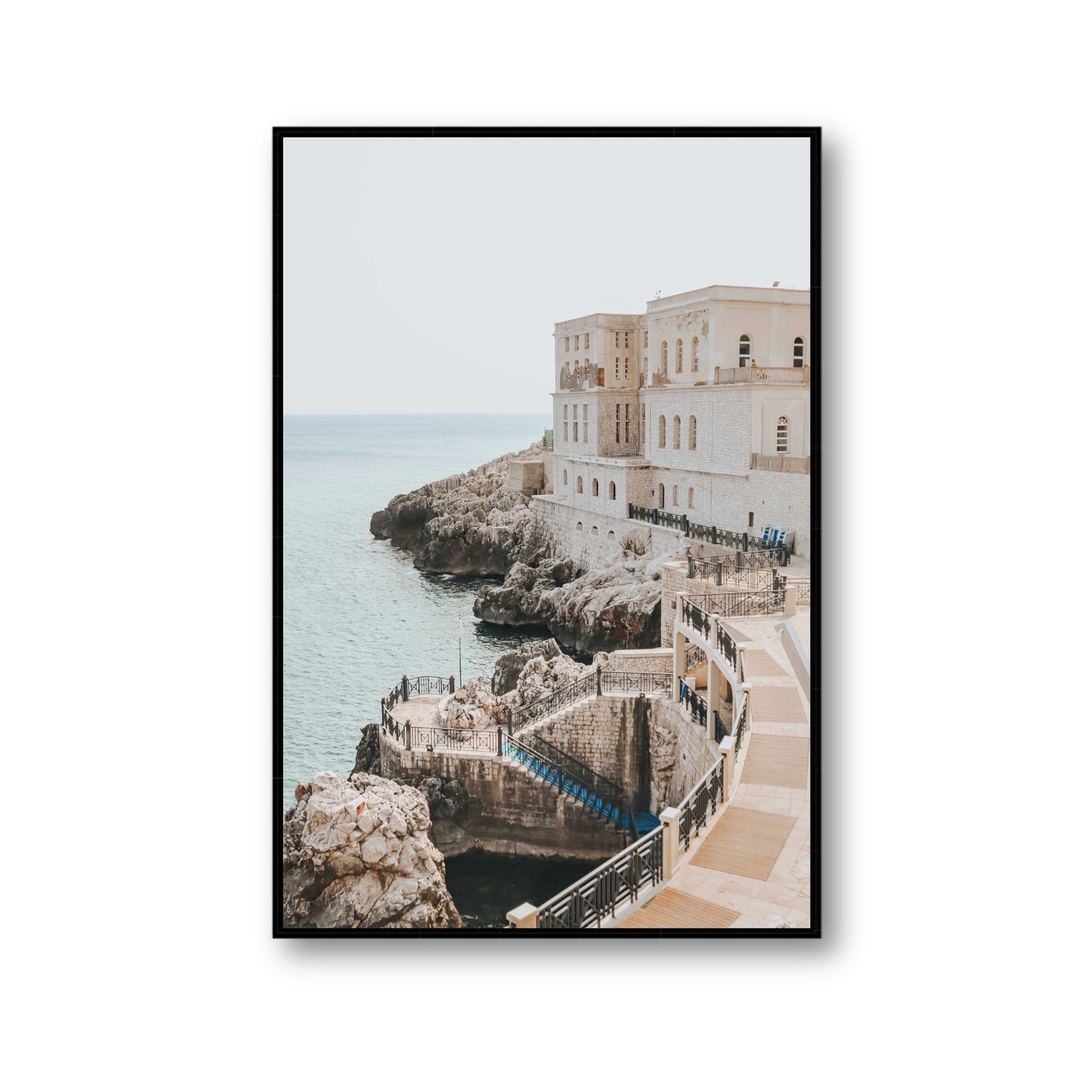Santa Cesarea Puglia Italian coastal wall art Gallery fine art canvas in black float frame