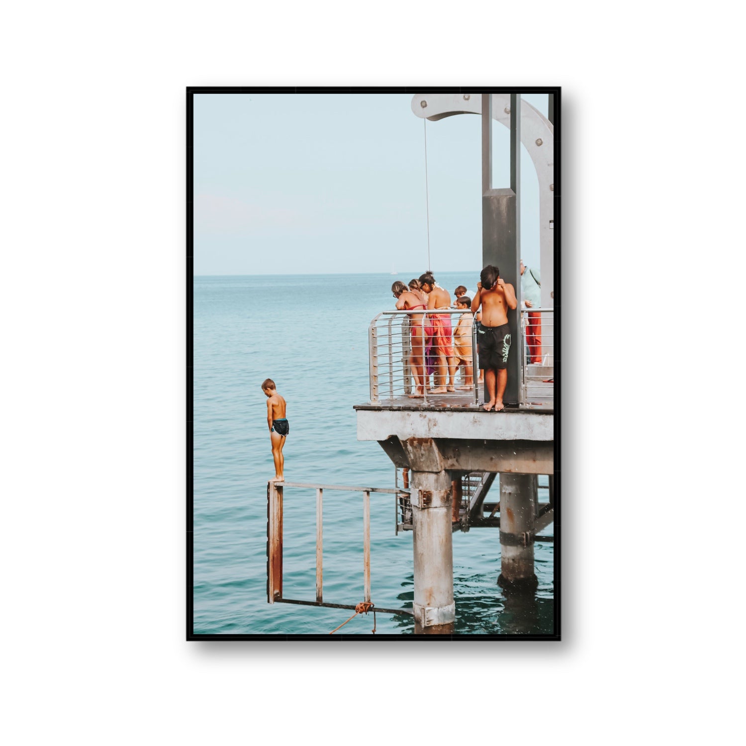 Golden Boy Alassio coastal decor wall art Gallery fine art canvas in black float frame