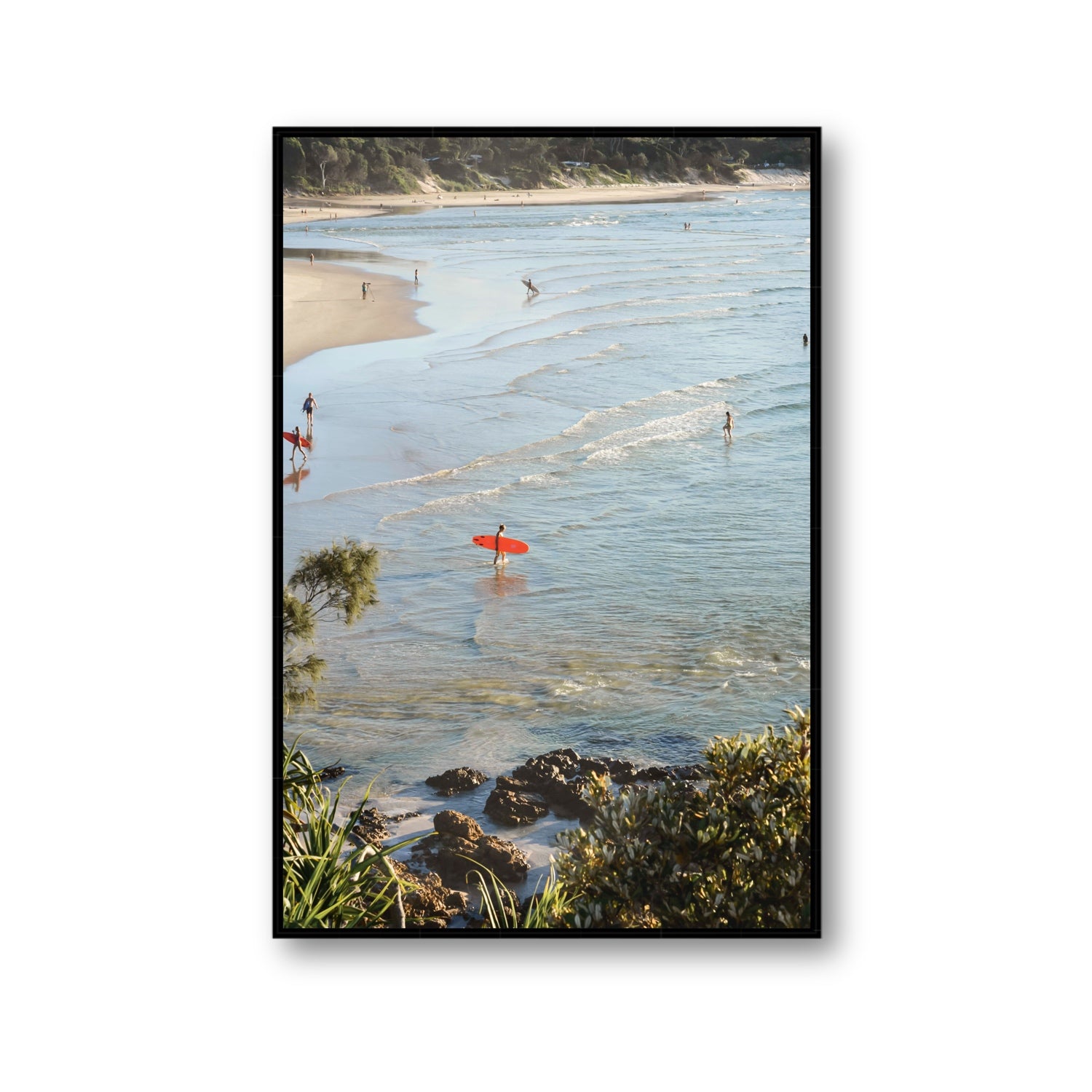 Seclusion Byron Bay Surf coastal wall art Gallery fine art canvas in black float frame