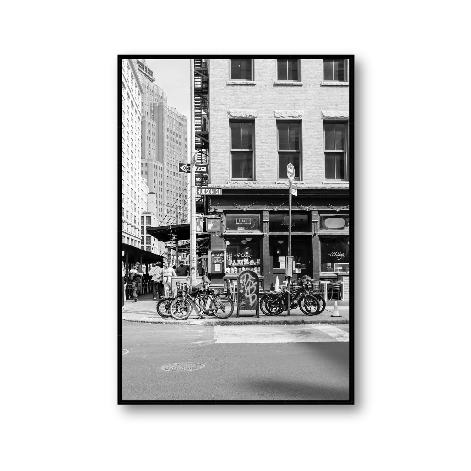Bites Of The Big Apple New York NYC Black & White wall art Gallery fine art canvas in black float frame