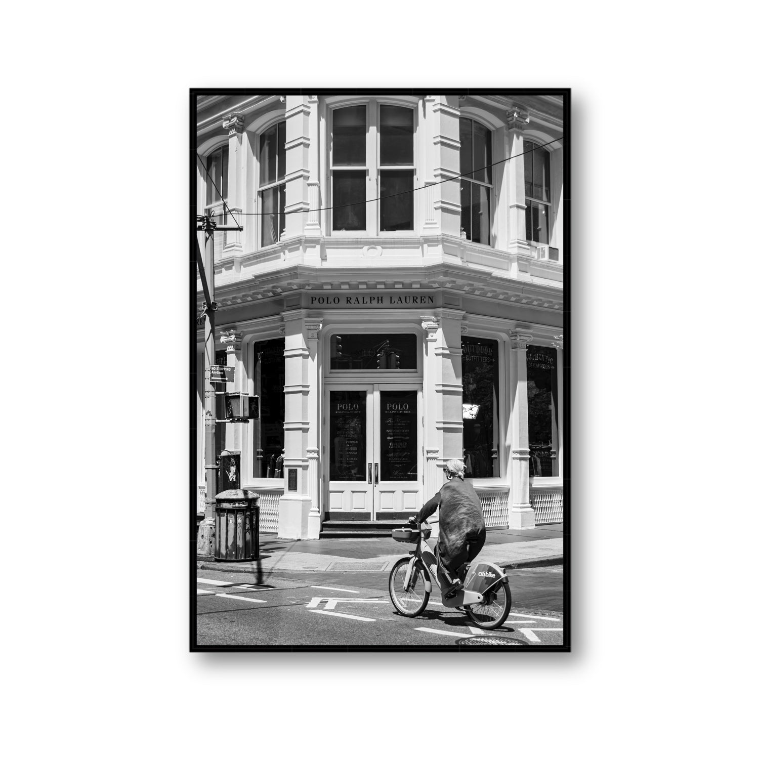 Downtown Rider New York NYC Black & White wall art Gallery fine art canvas in black float frame