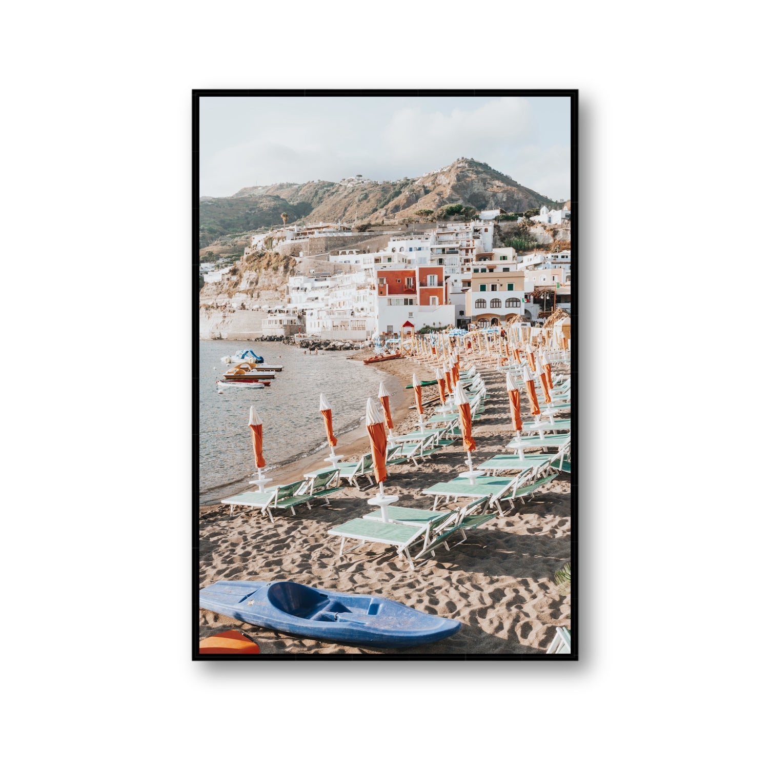 L'Isola del Paradiso Ischia Mediterranean wall art Gallery fine art canvas in black float frame