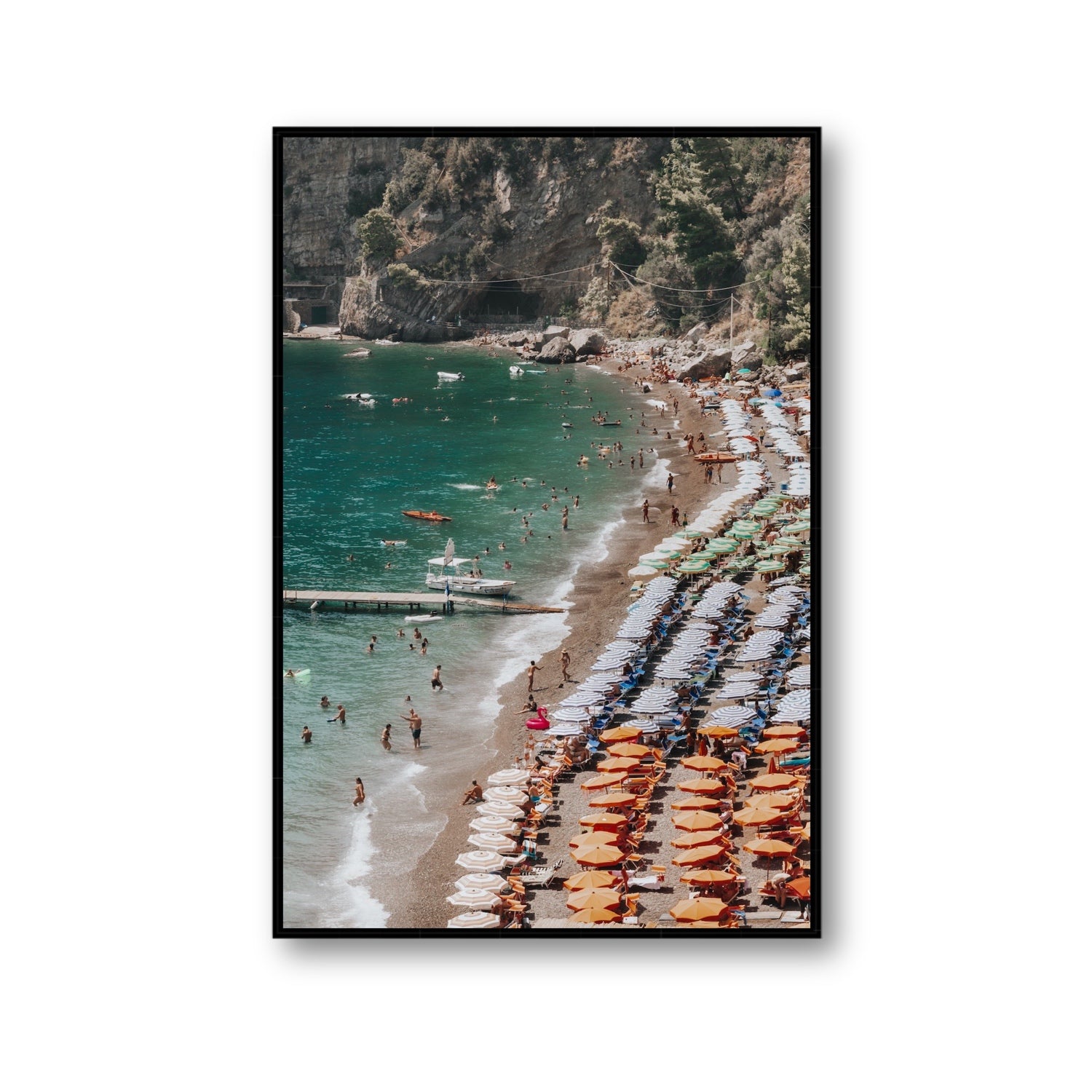 Ocean's Playground Positano decor wall art Gallery fine art canvas in black float frame