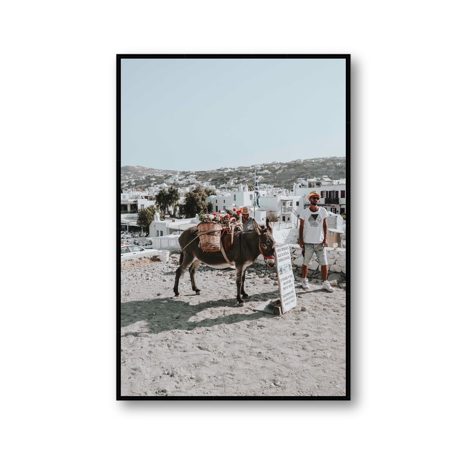 Let The Journey Begin Mykonos Greek island wall art Gallery fine art canvas in black float frame