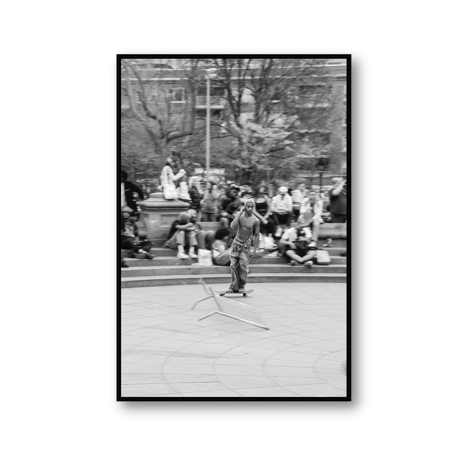 Skate Park Serenade New York NYC Black & White wall art Gallery fine art canvas in black float frame