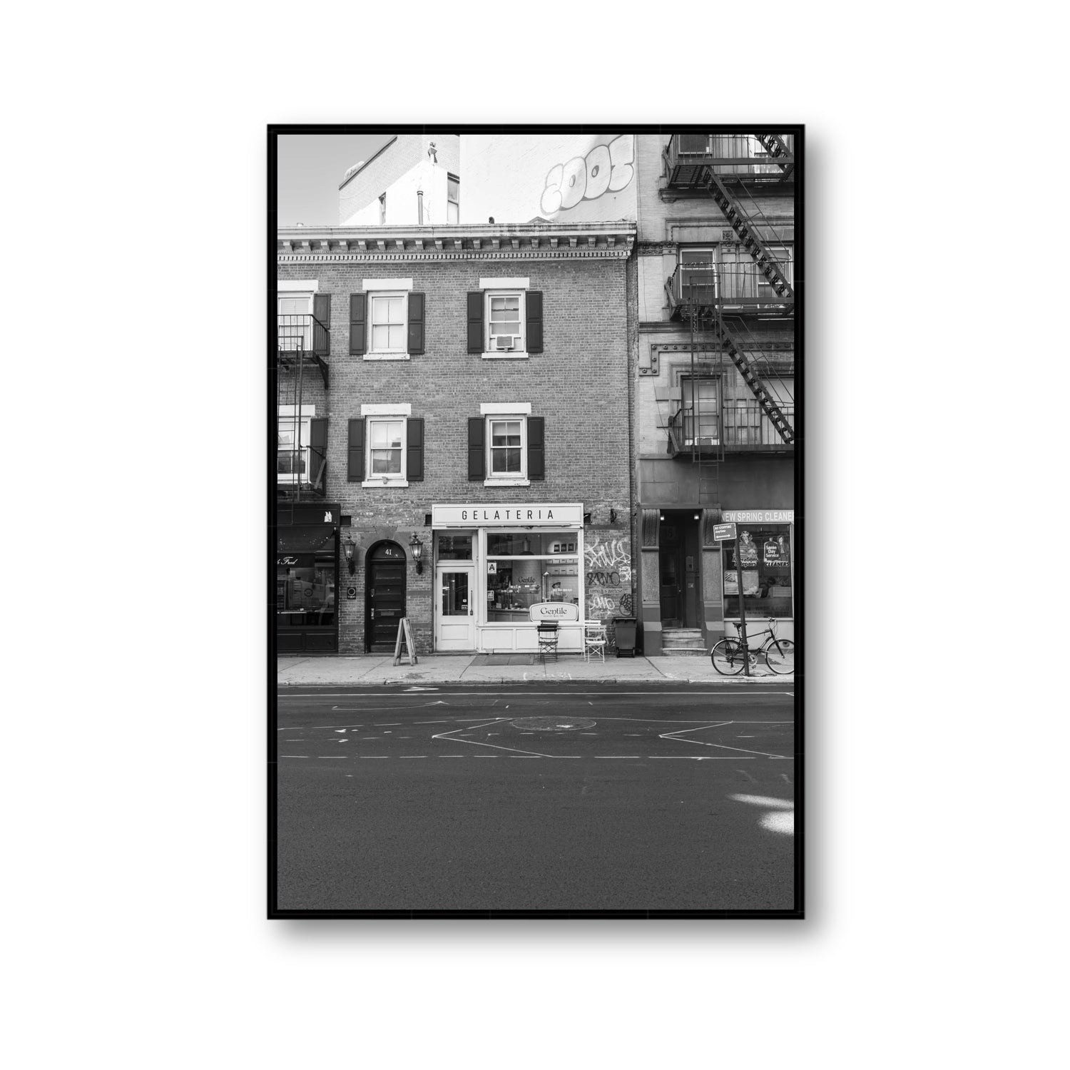 Gelateria New York NYC Black & White wall art Gallery fine art canvas in black float frame