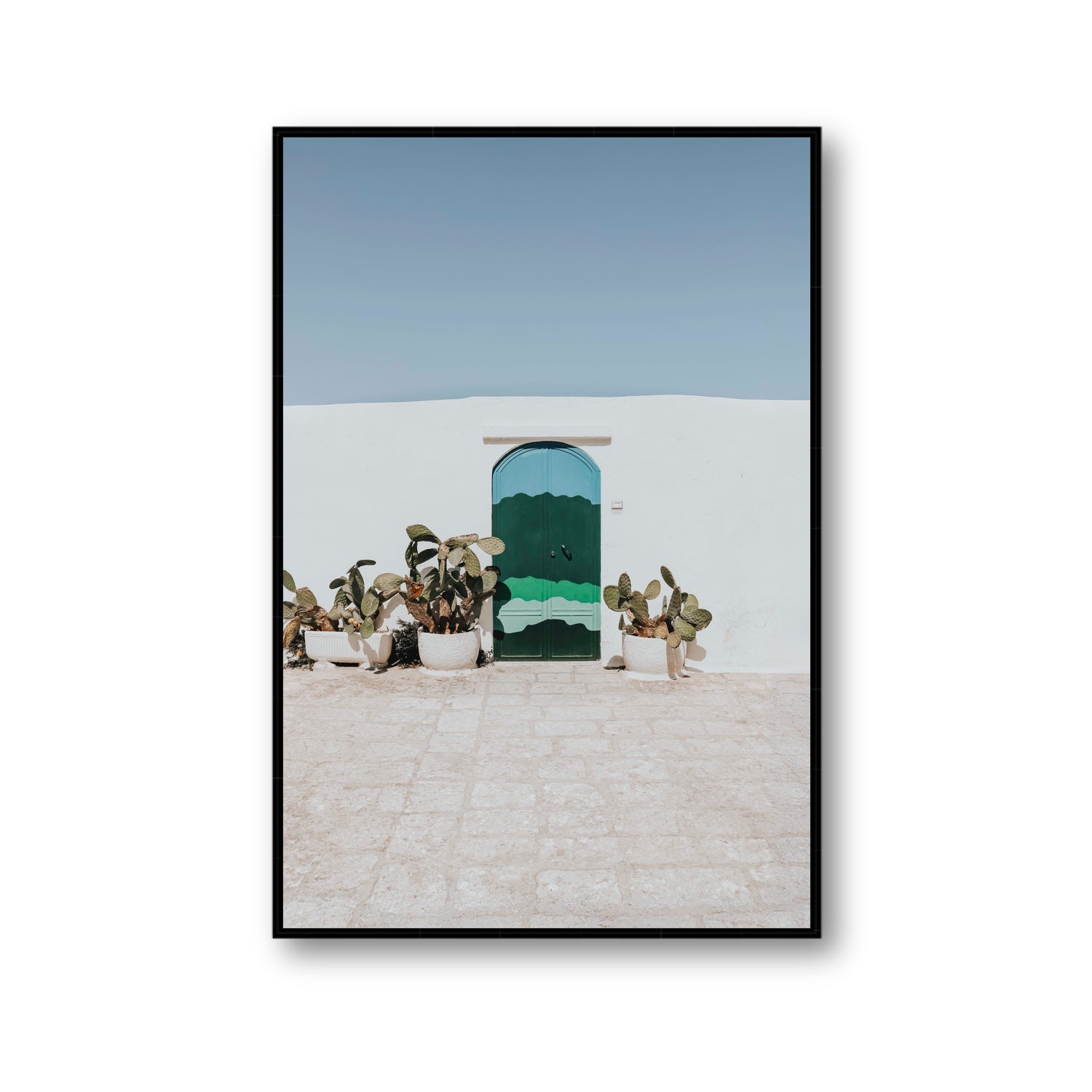 Imaginary Exit Puglia Mediterranean wall art Gallery fine art canvas in black float frame