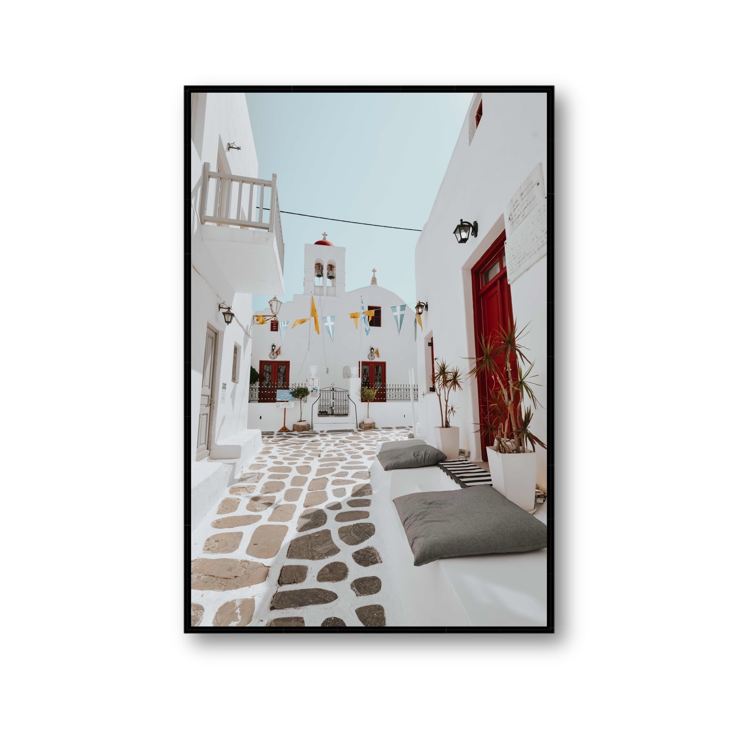 Cycladic Charm fine art print, Mykonos, Greece, Gallery, Black Float Frame, Fine Art Canvas