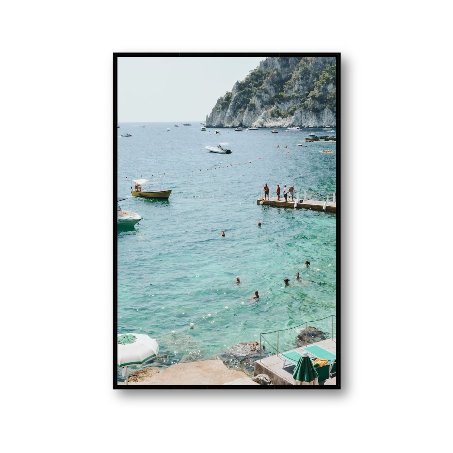 Delizia Pomeridiana Capri coastal wall art Gallery fine art canvas in black float frame