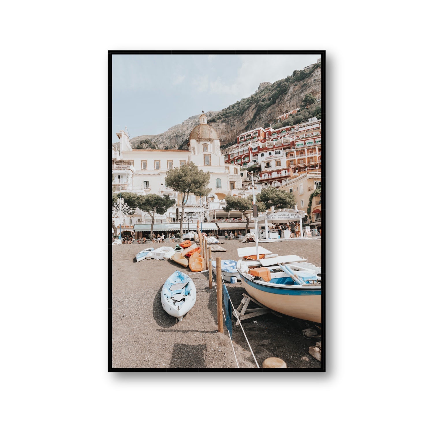 Seaside Hues Positano wall art Gallery fine art canvas in black float frame